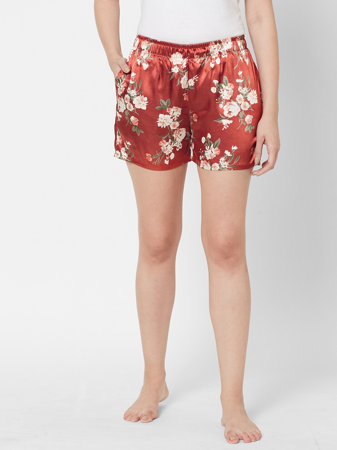 

SDL by Sweet Dreams Women Red & Green Printed Lounge Shorts