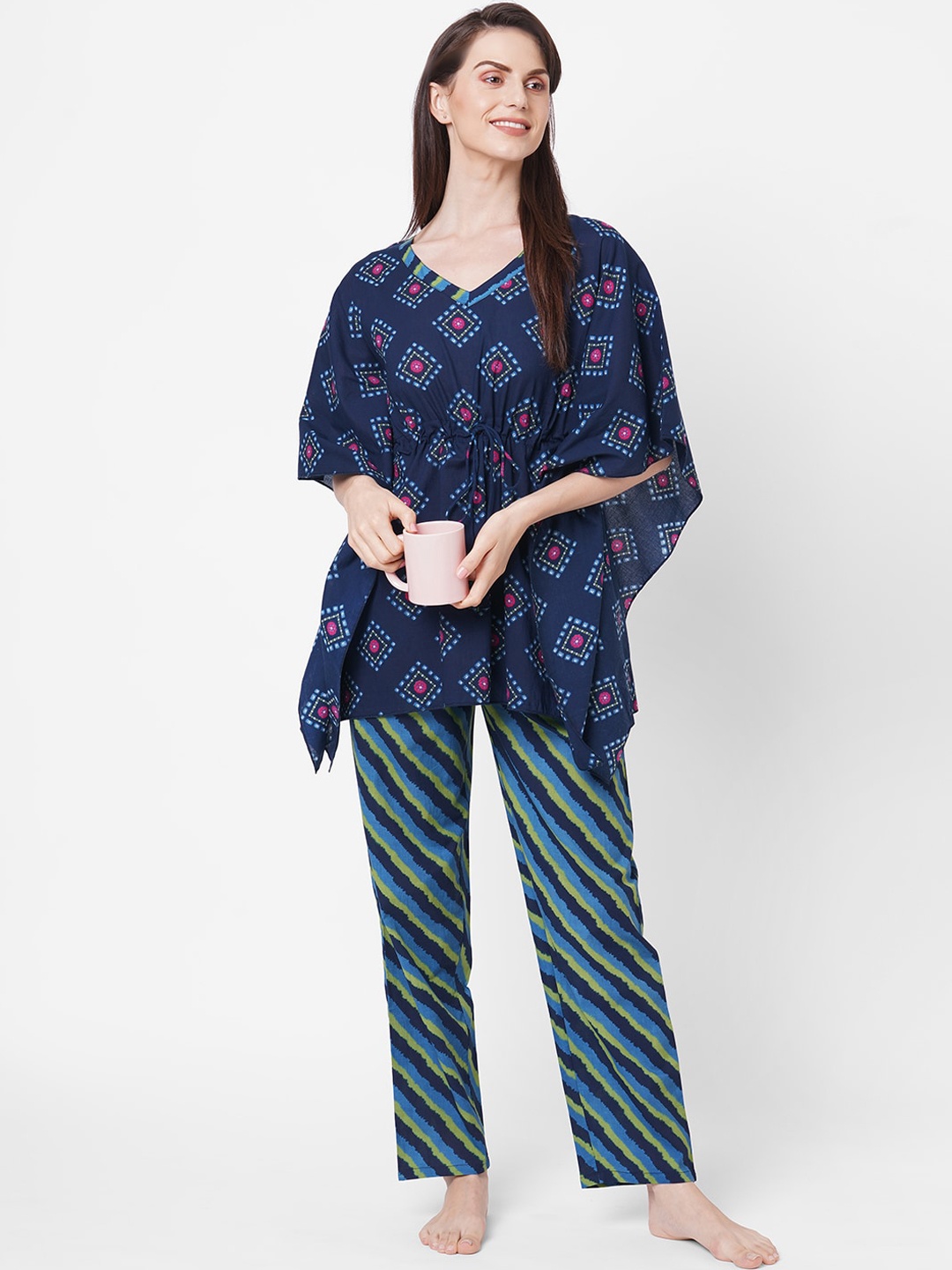 

SDL by Sweet Dreams Women Navy Blue & Blue Printed Night suit