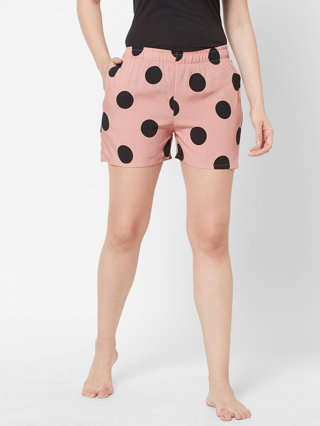 

SDL by Sweet Dreams Women Pink & Black Printed Lounge Shorts