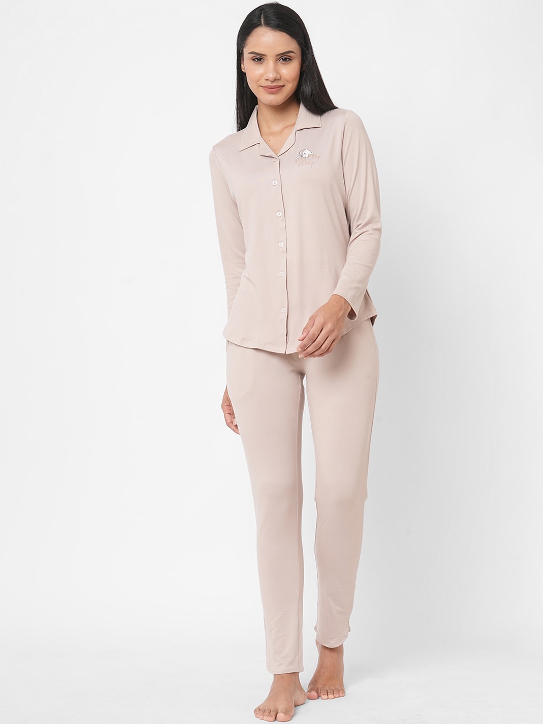 

SDL by Sweet Dreams Women Pink Solid Cotton Blend Night suit