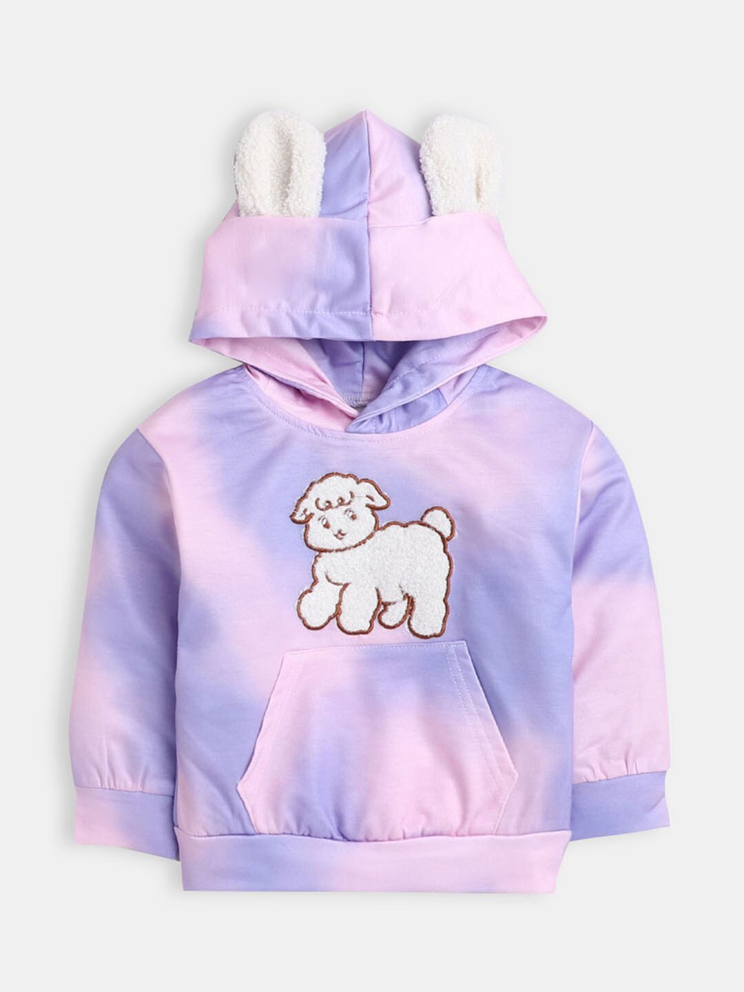 

Hopscotch Girls Pink Applique Printed Hooded Sweatshirt