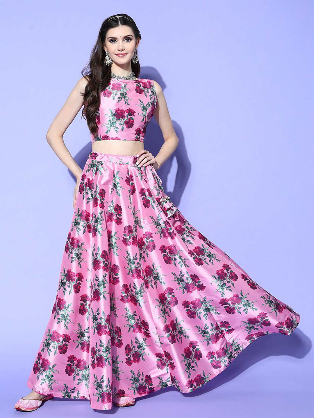 

Shae by SASSAFRAS Pink & Green Printed Ready to Wear Lehenga Choli