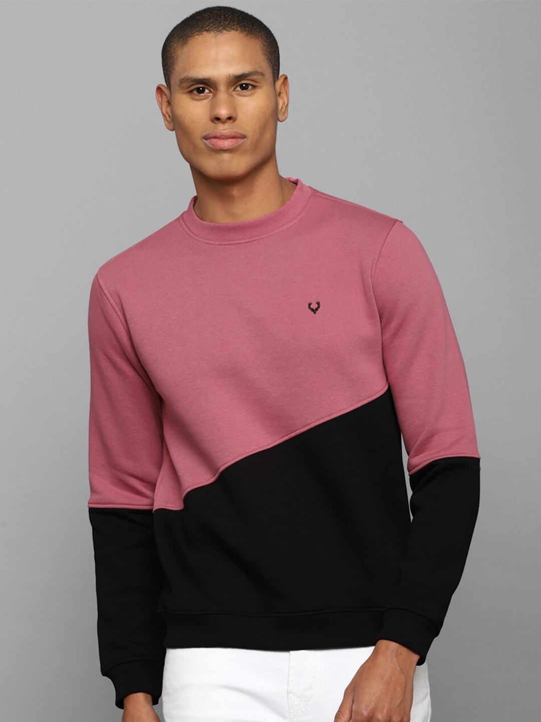

Allen Solly Men Peach-Coloured Colourblocked Cotton Sweatshirt
