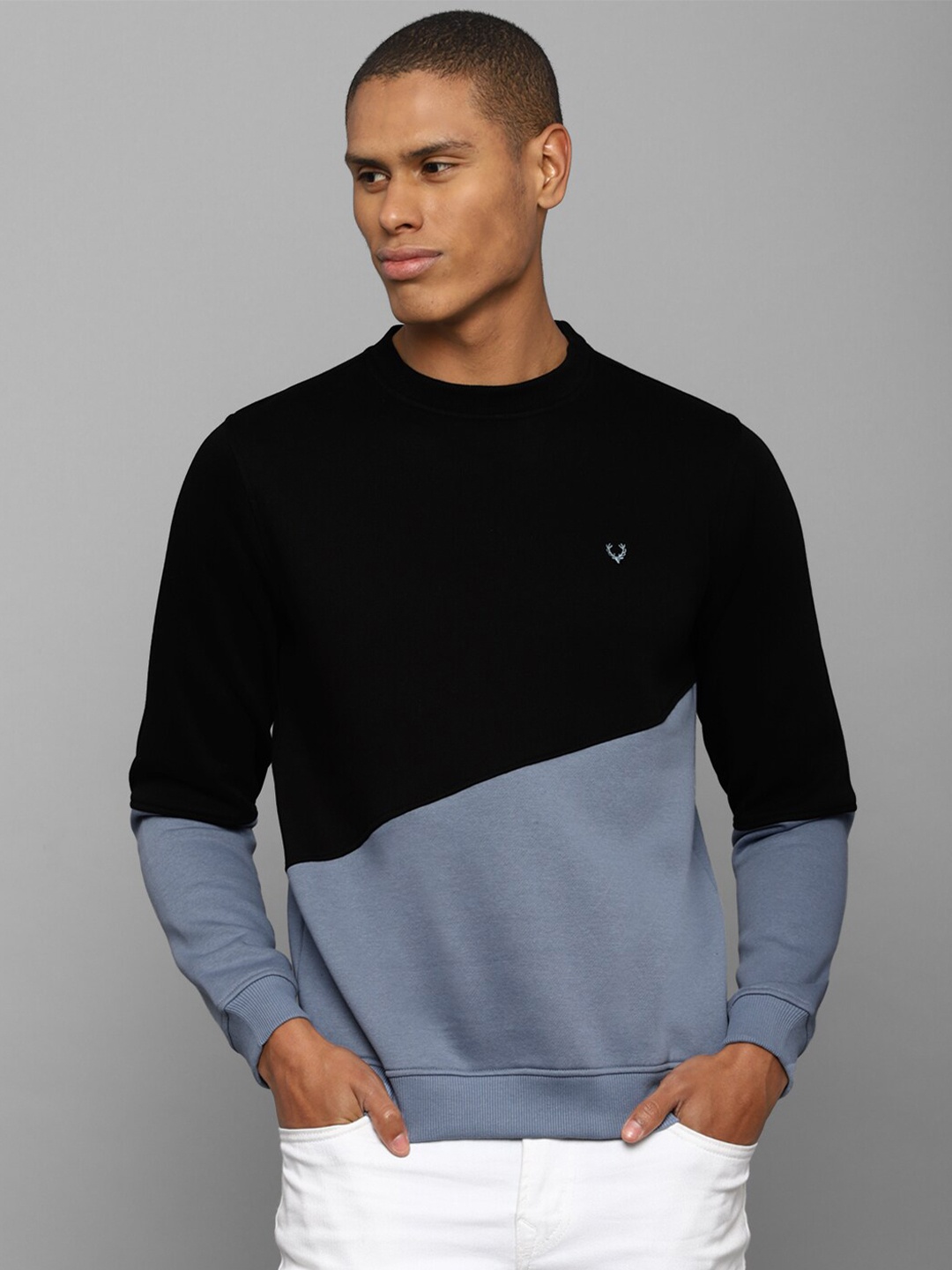 

Allen Solly Men Black & Grey Colourblocked Pure Cotton Sweatshirt