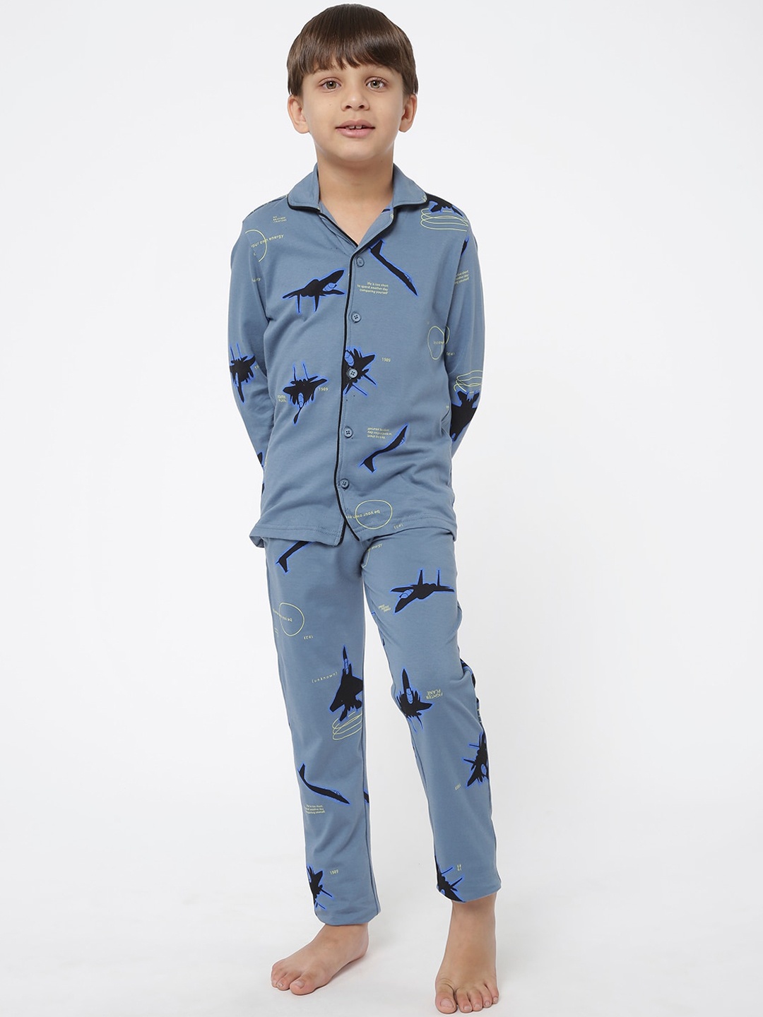 

Sweet Dreams Boys Blue Printed Pure Cotton Nightsuit