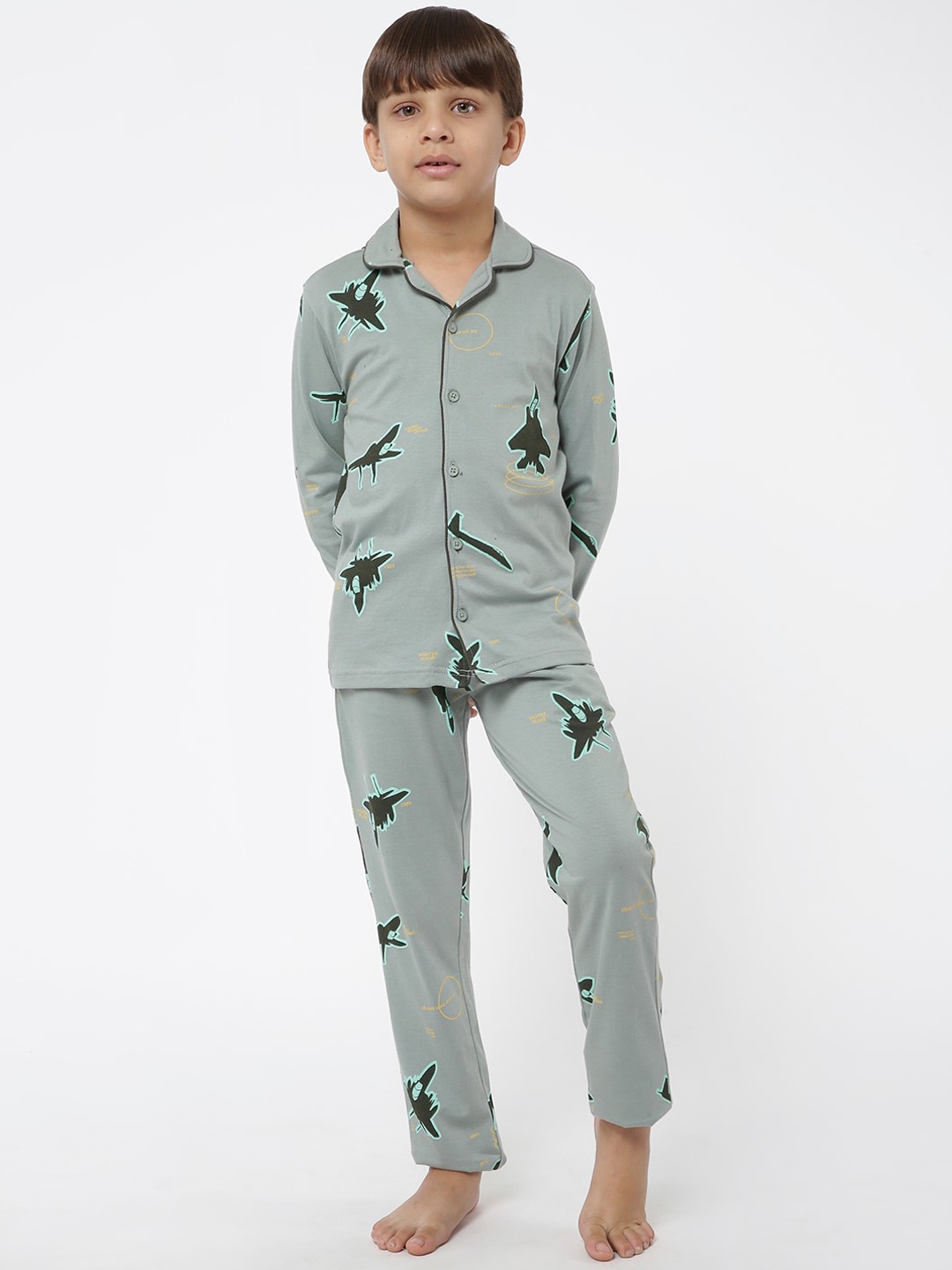 

Sweet Dreams Boys Green & Yellow Printed Night suit