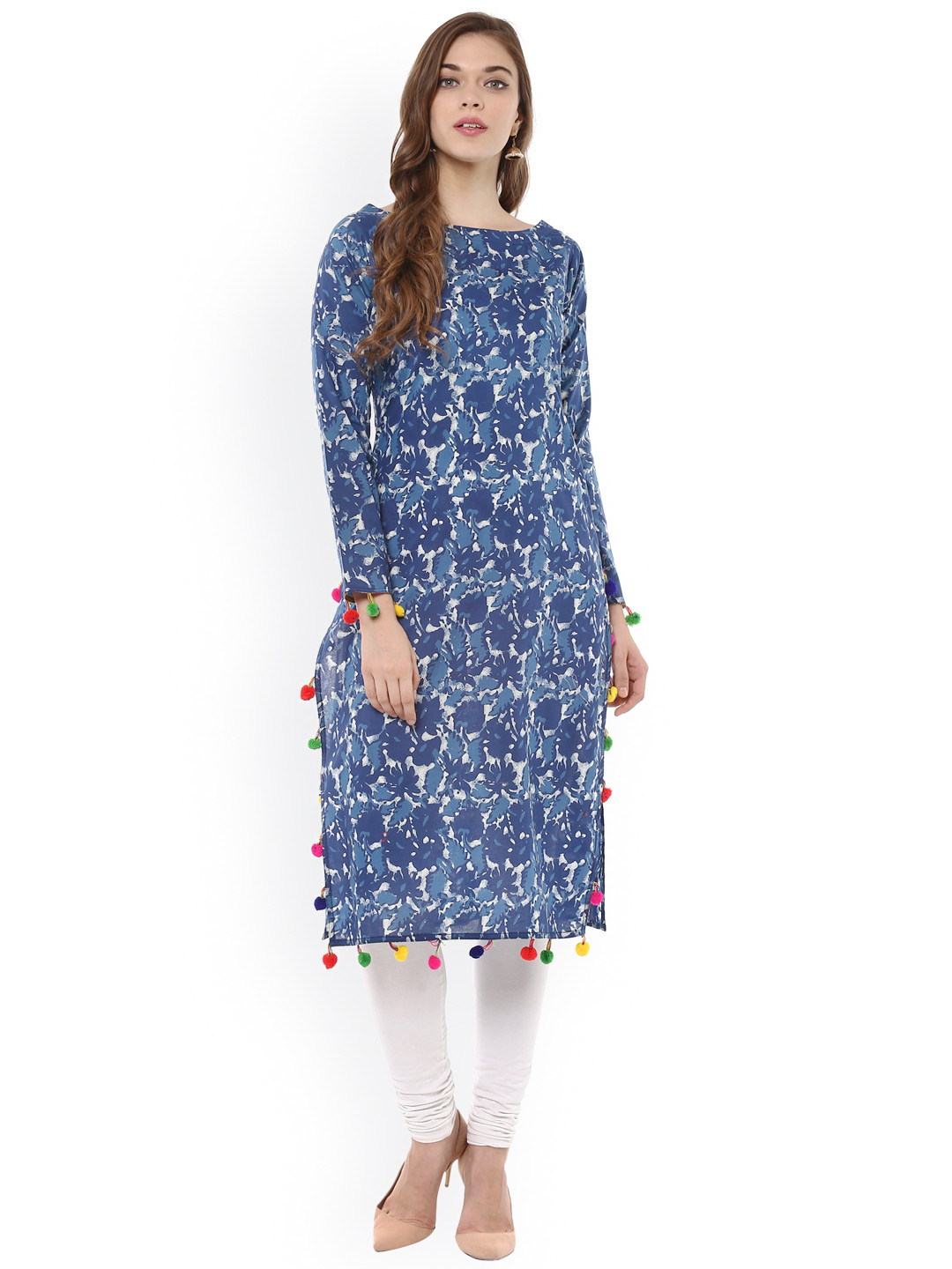 

Ahalyaa Women Blue Hand Printed Straight Cotton Kurta