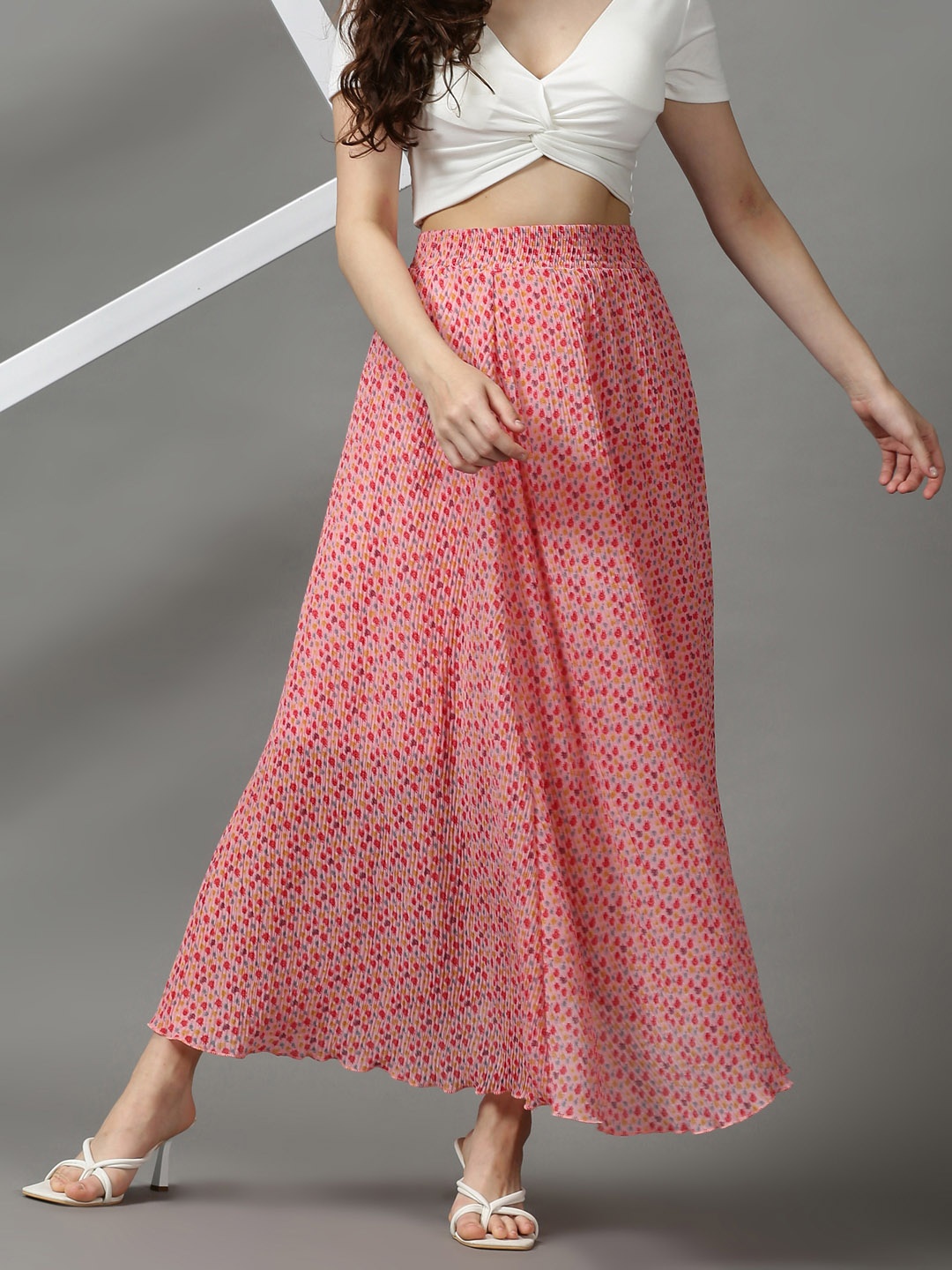 

SHOWOFF Women Pink Printed Maxi Flared Skirt