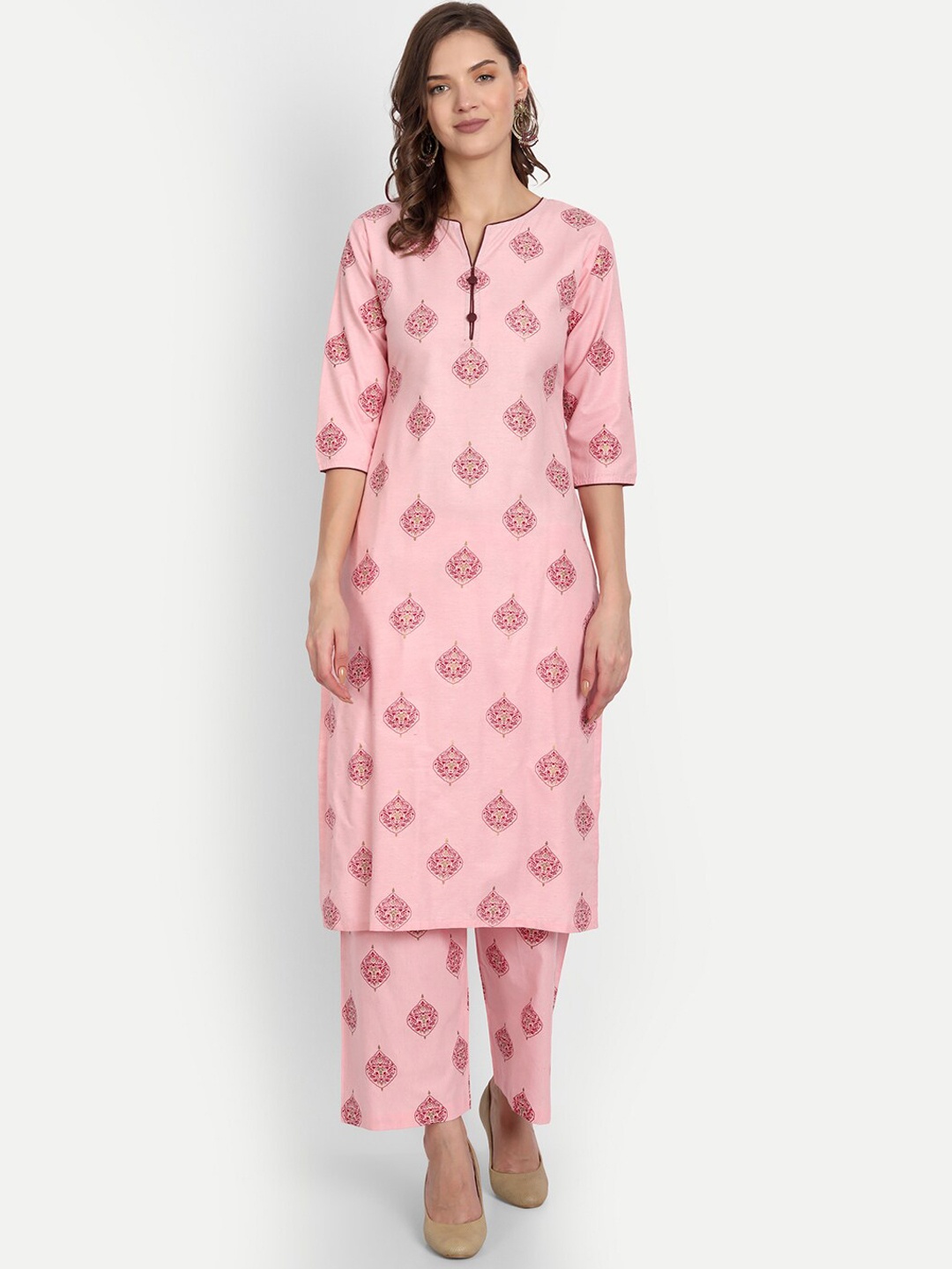 

RGHT Women Pink Printed Pure Cotton Kurta with Palazzos