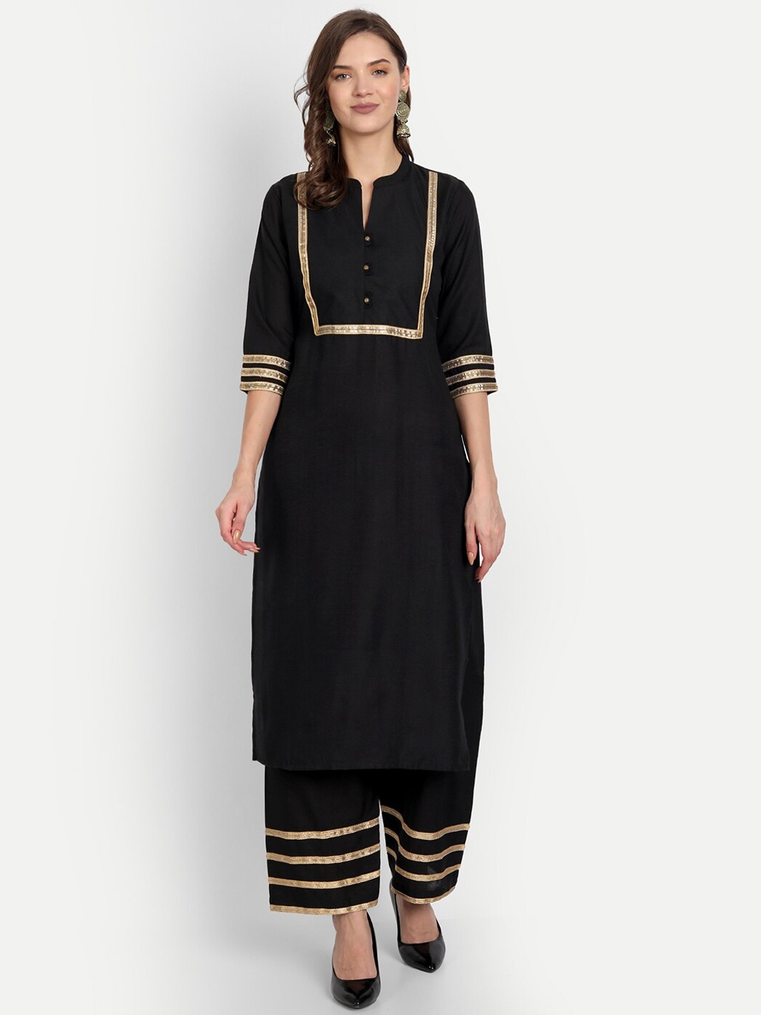 

RGHT Women Black Sequinned Pure Cotton Kurta with Palazzos