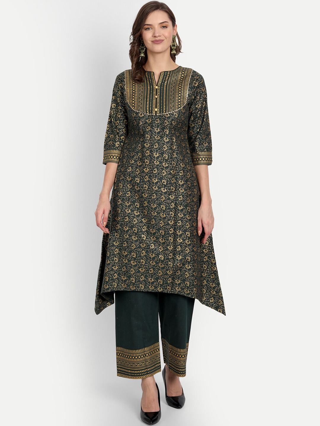 

RGHT Women Green Ethnic Motifs Printed Pure Cotton Kurti with Palazzos