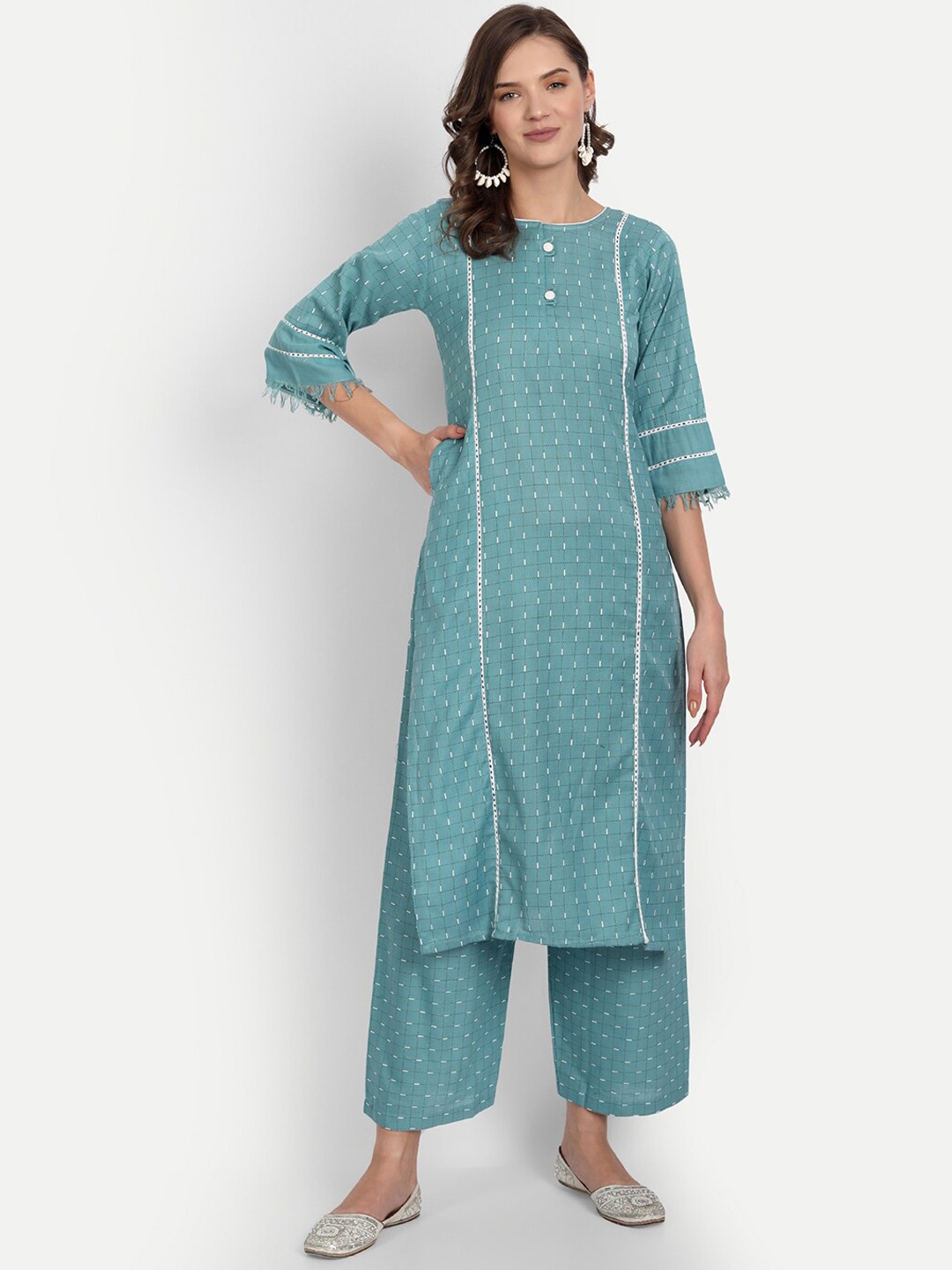 

RGHT Women Green Printed Pure Cotton Straight Kurta with Palazzos