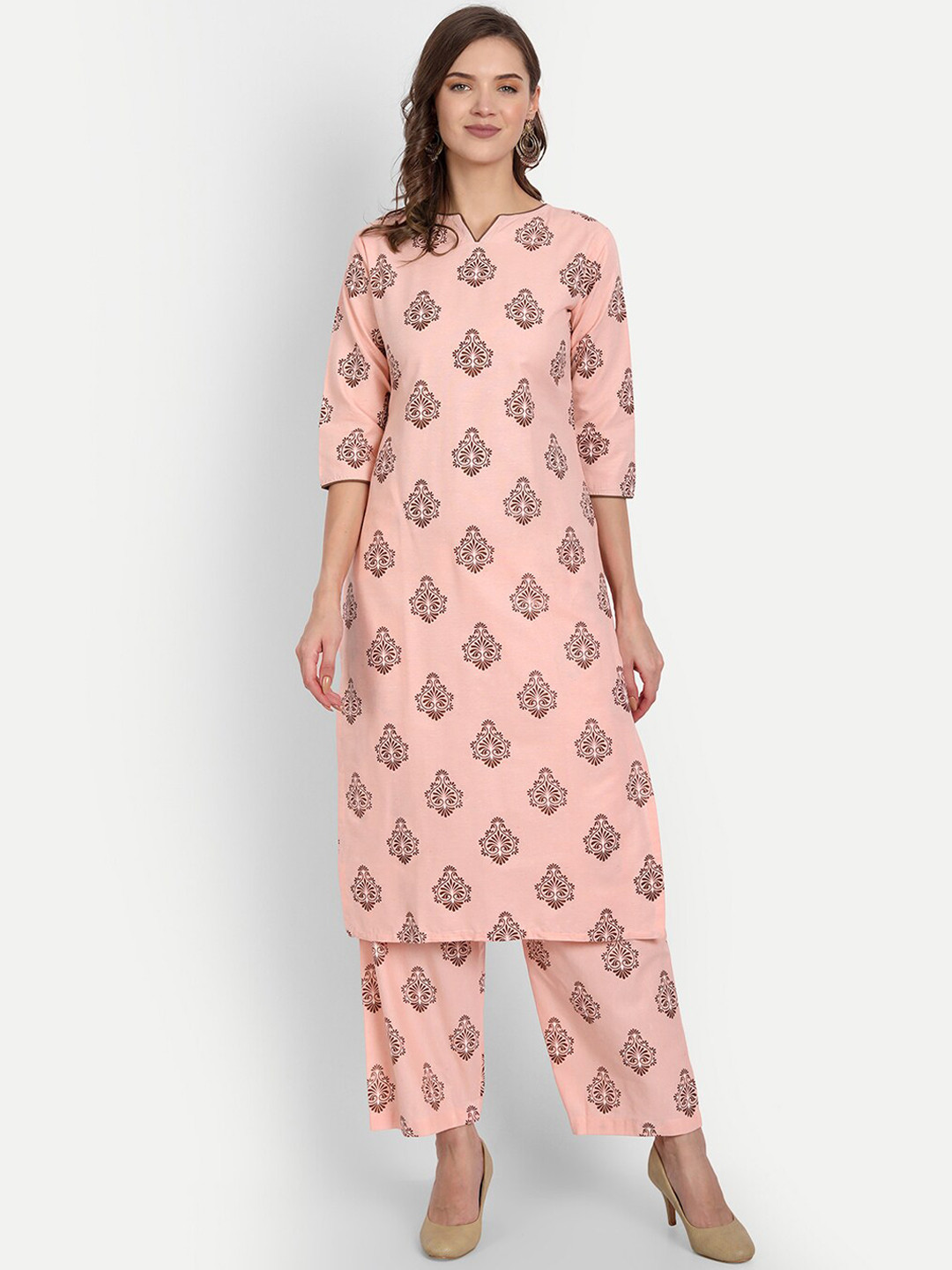

RGHT Women Pink Ethnic Motifs Printed Pure Cotton Kurta with Palazzos