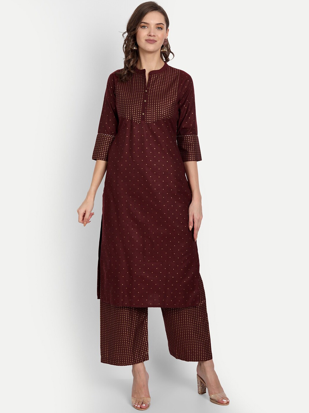 

RGHT Women Maroon Printed Pure Cotton Kurta With Palazzos