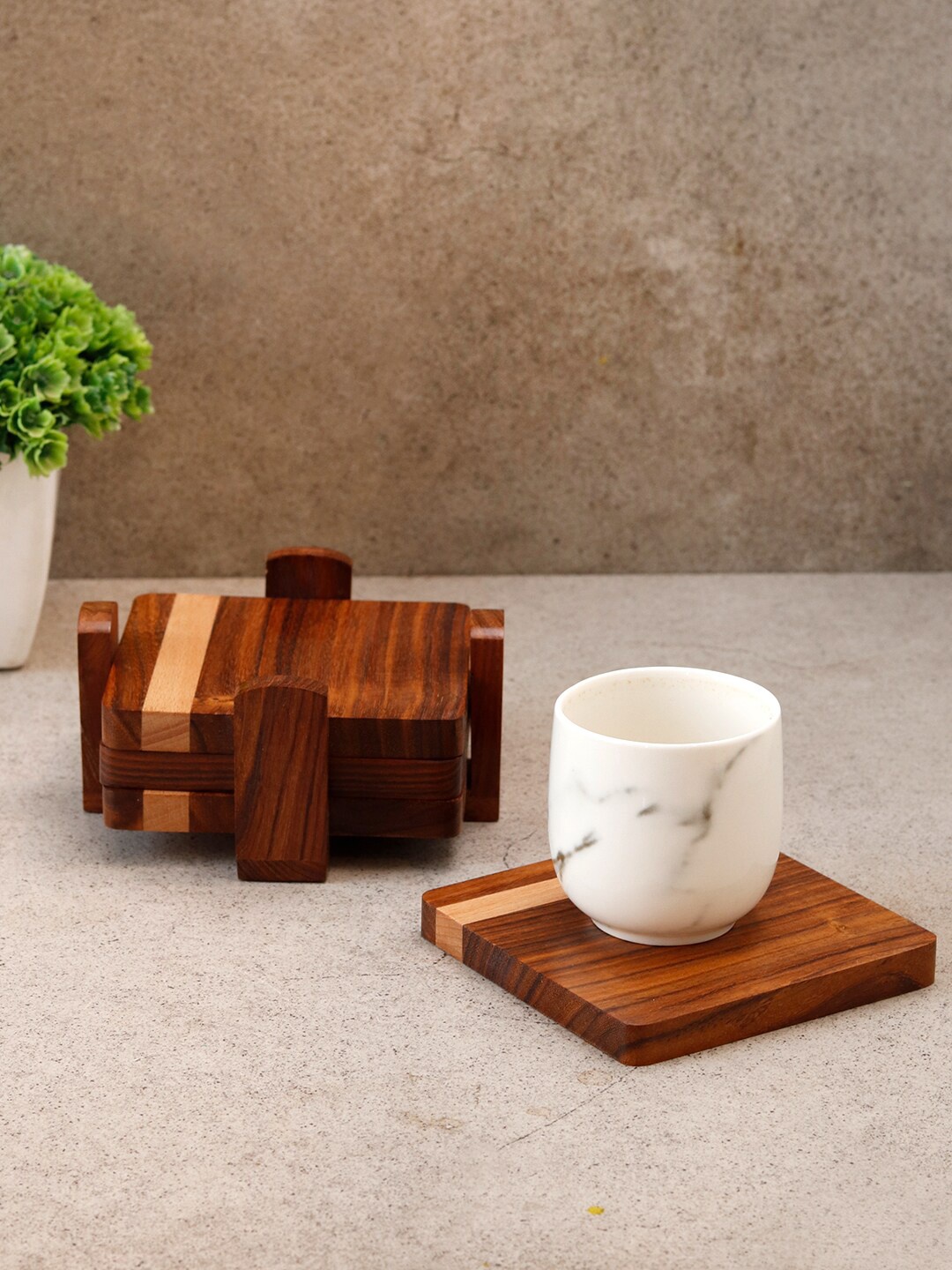 Unravel India Brown Textured Coasters