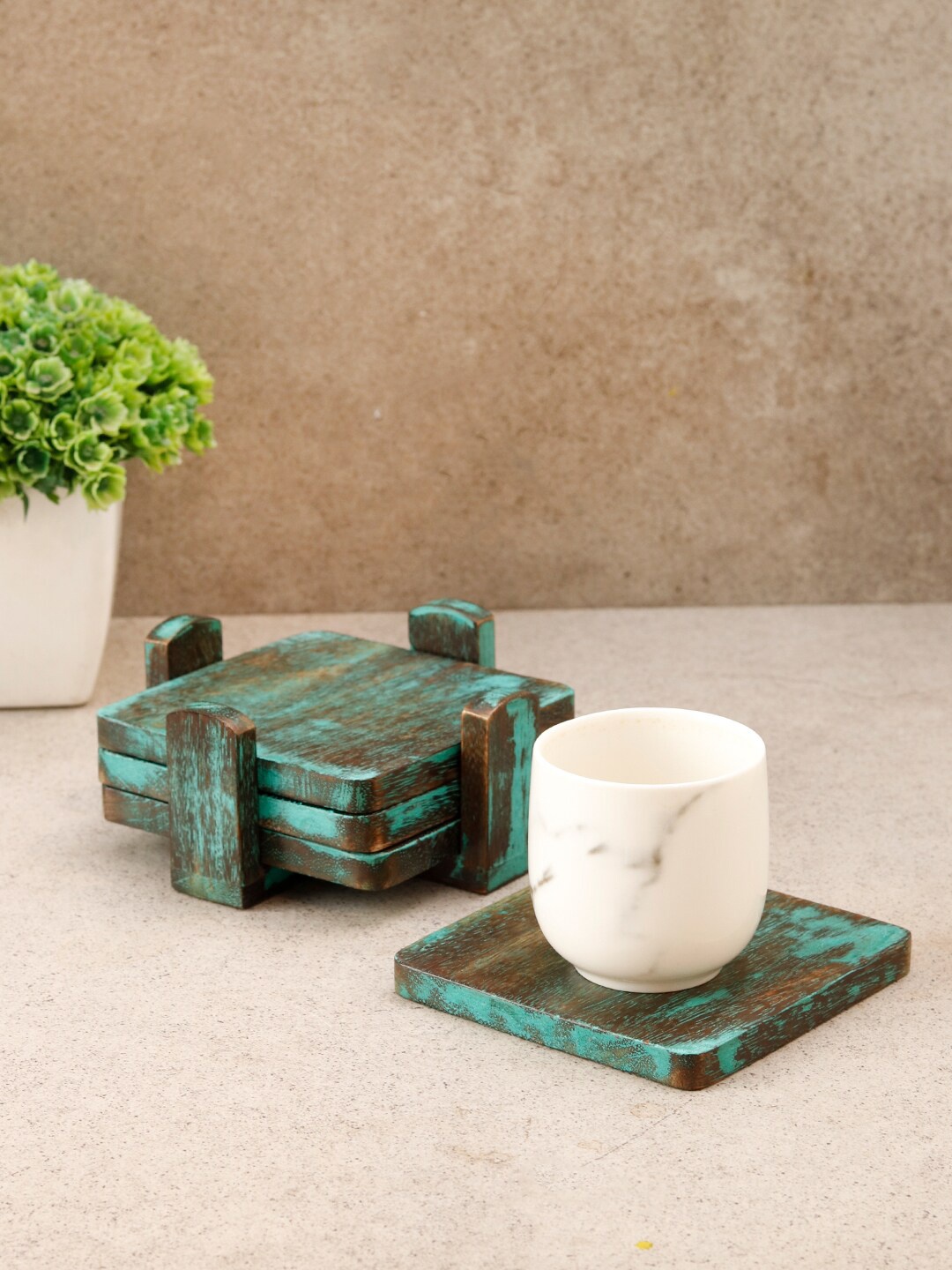 

Unravel India Set of 4 Blue Textured Coasters