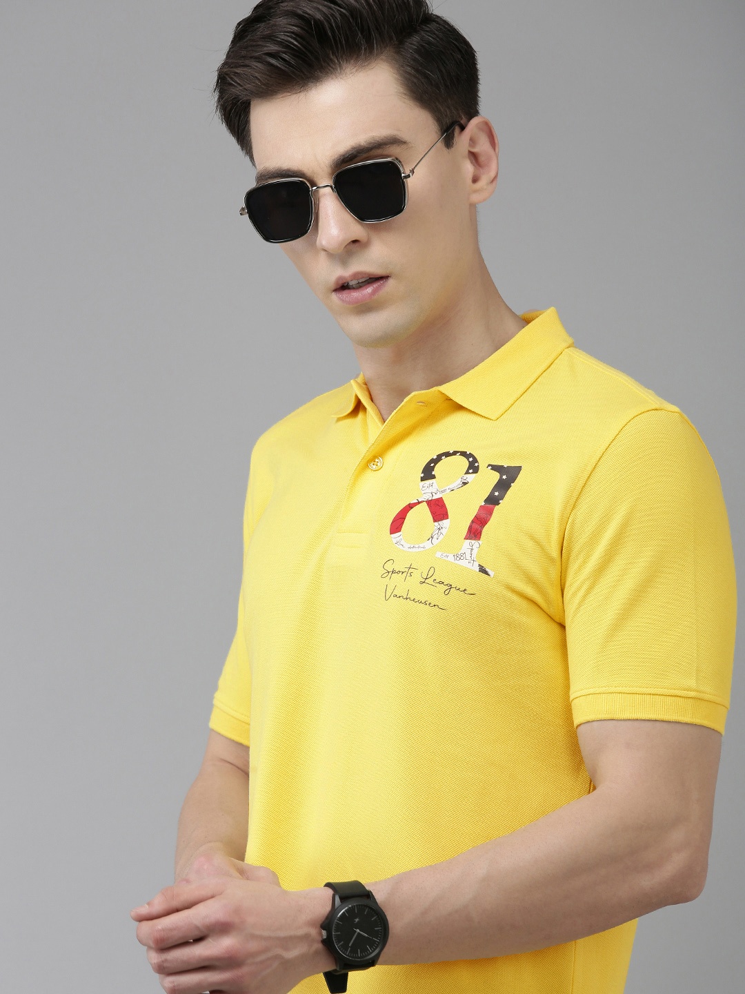 

Van Heusen Sport Men Typography Printed Polo Collar Pure Cotton T-shirt, Yellow