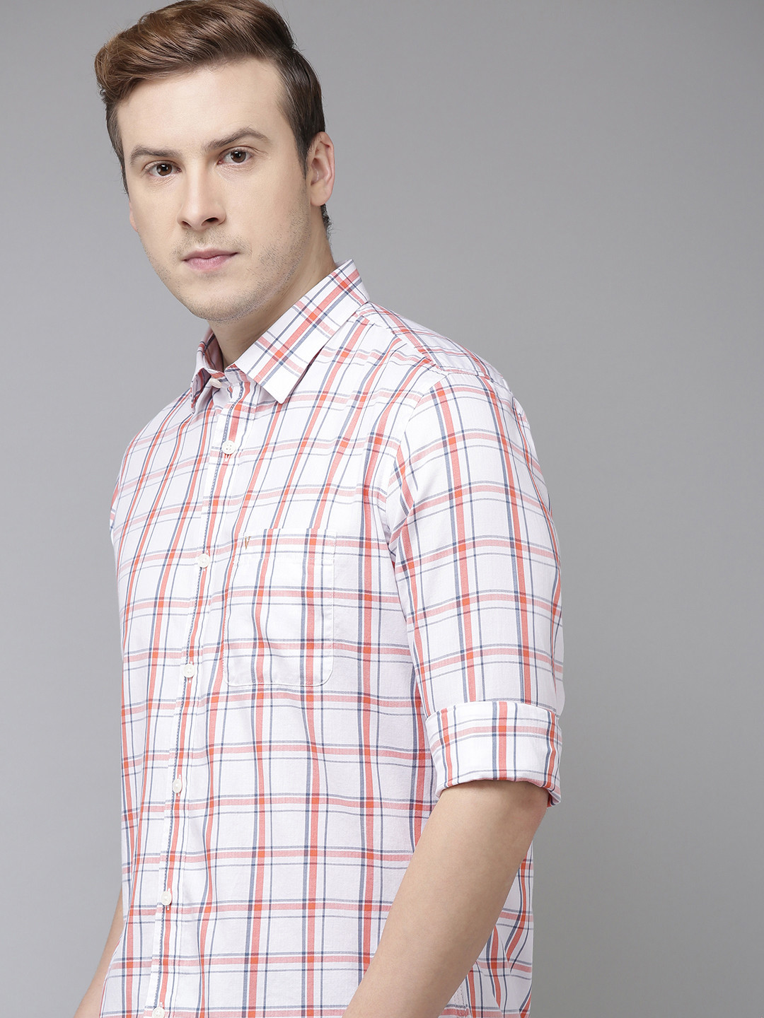 

Van Heusen Sport Men Pure Cotton Slim Fit Checked Casual Shirt, White