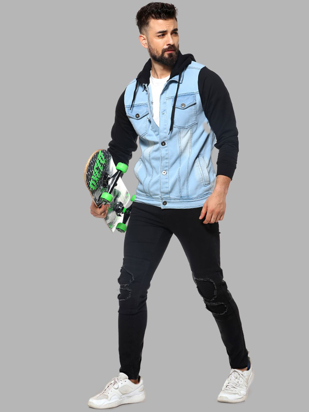 

Campus Sutra Men Blue Washed Windcheater Outdoor Denim Jacket
