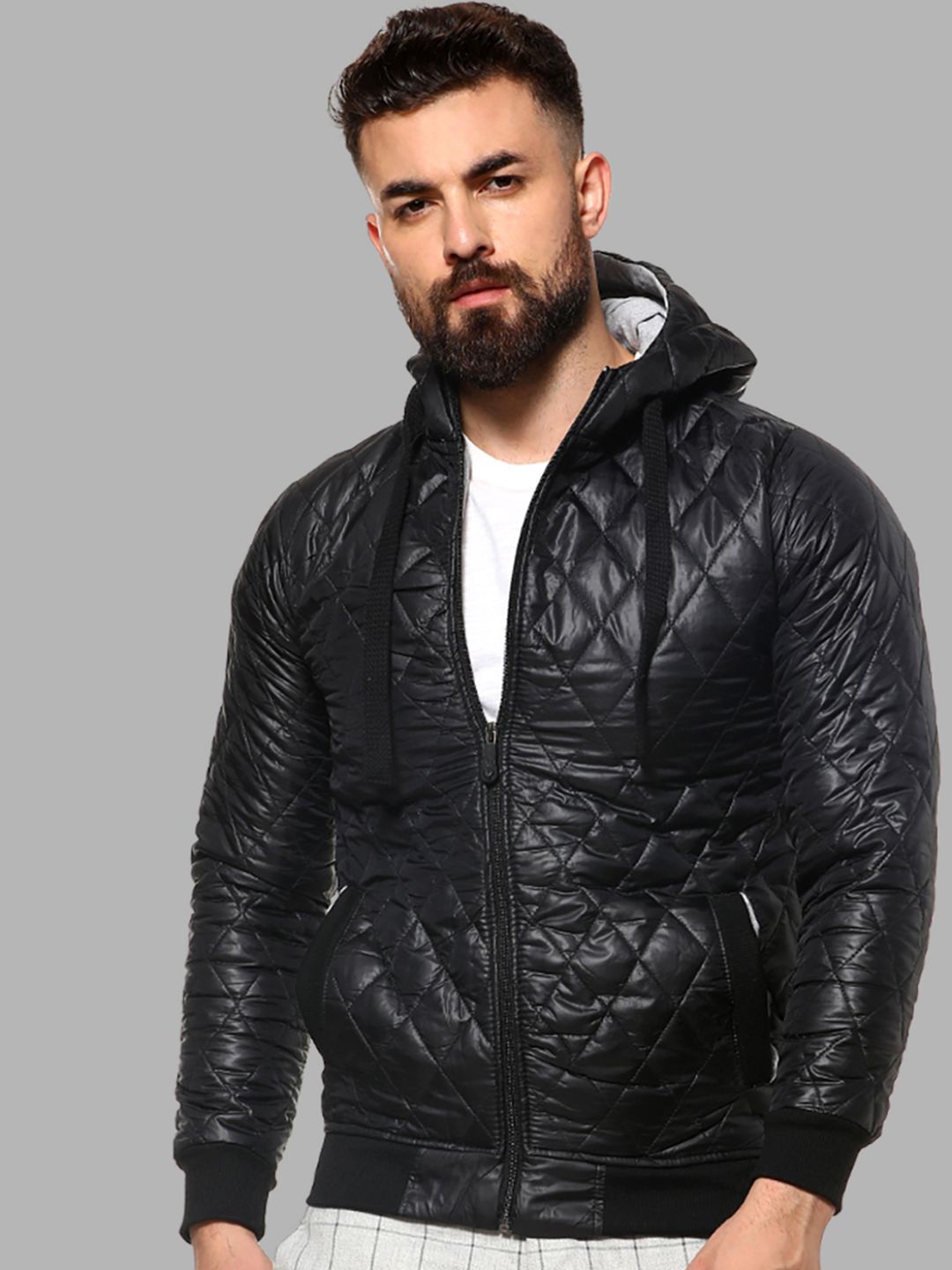 

Campus Sutra Men Black Checked Windcheater Outdoor Bomber Jacket