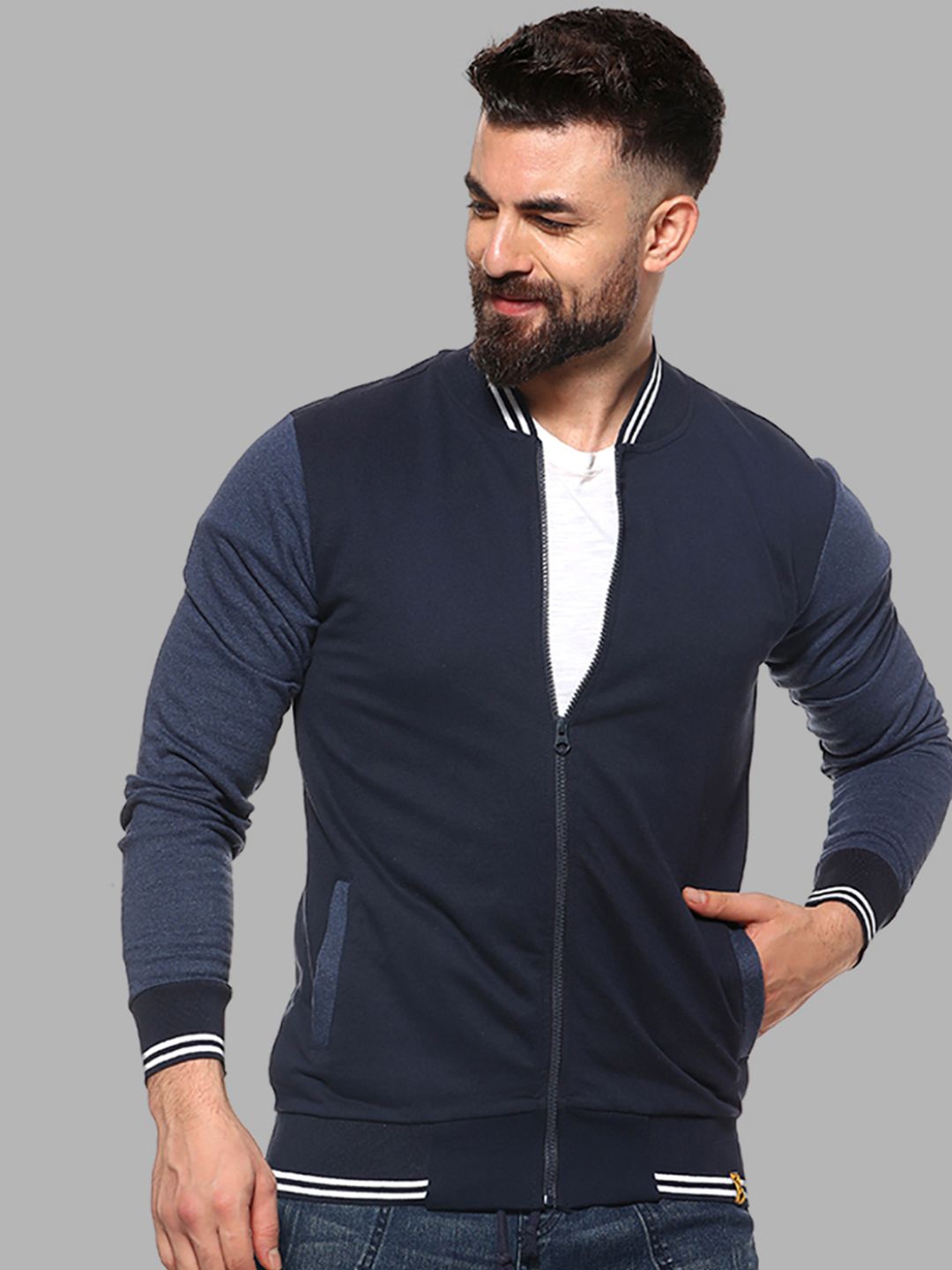 

Campus Sutra Men Blue Colourblocked Windcheater Outdoor Sporty Jacket