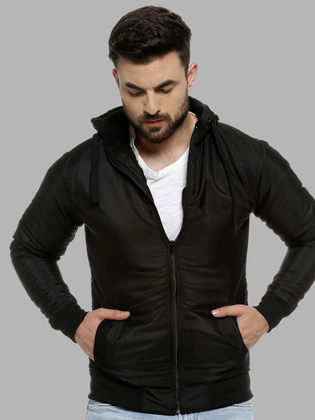 

Campus Sutra Men Black Windcheater Padded Jacket