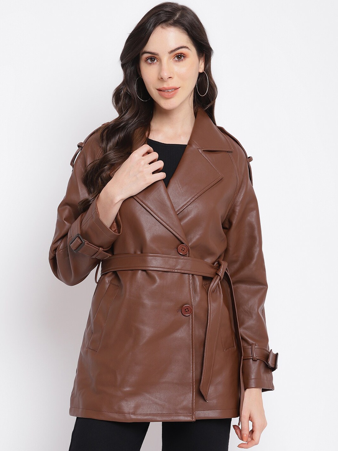 

Latin Quarters Women Brown Leather Longline Tailored Jacket