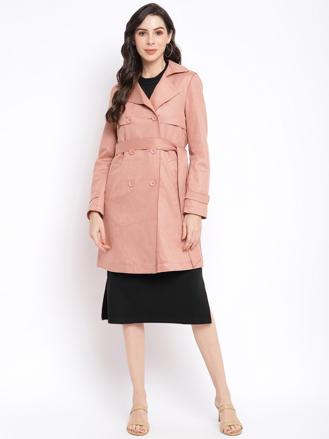 

Latin Quarters Women Pink Solid Leather Longline Tailored Jacket