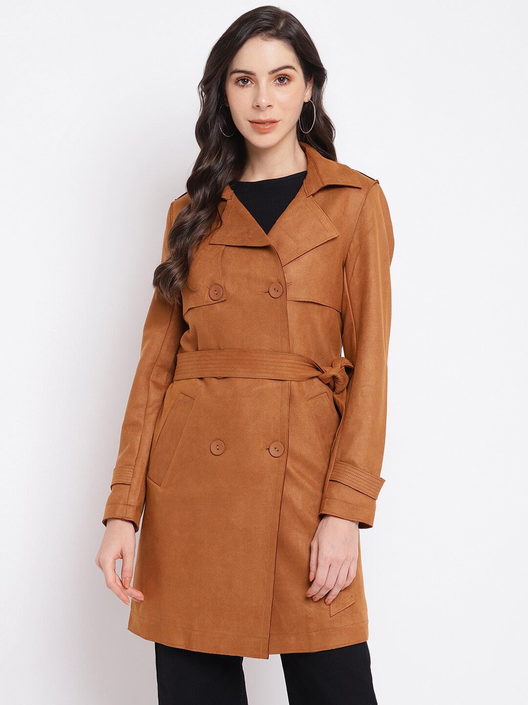 

Latin Quarters Women Brown Solid Leather Longline Tailored Jacket