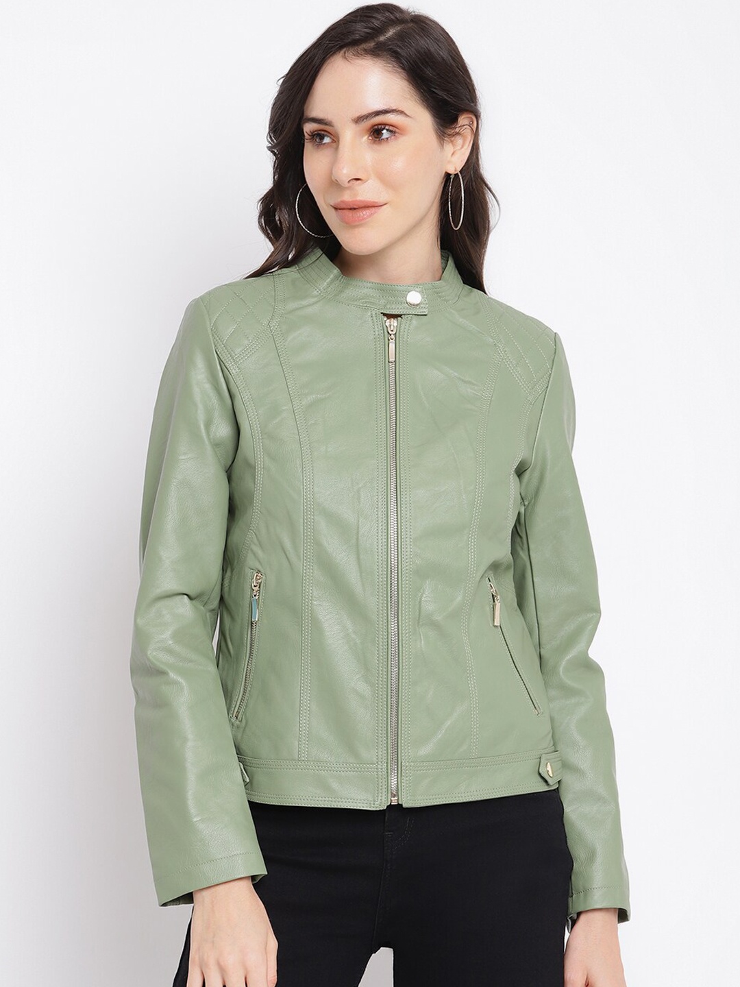 

Latin Quarters Women Green Leather Biker Jacket