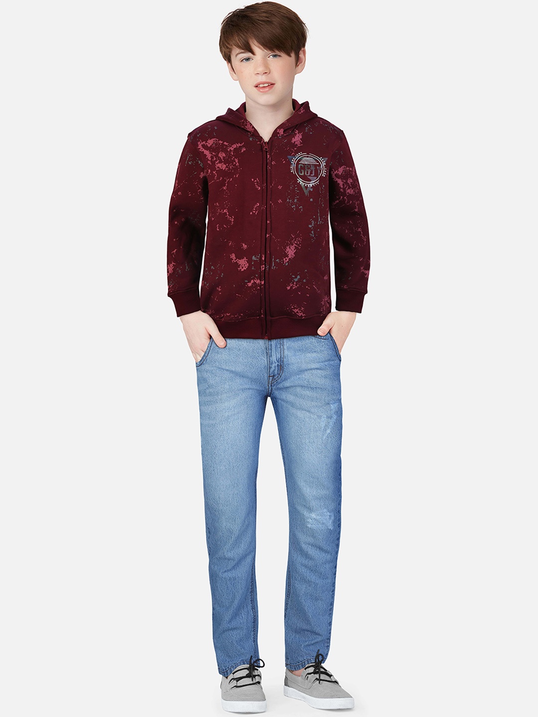 

Gini and Jony Boys Maroon Fleece Bomber Jacket