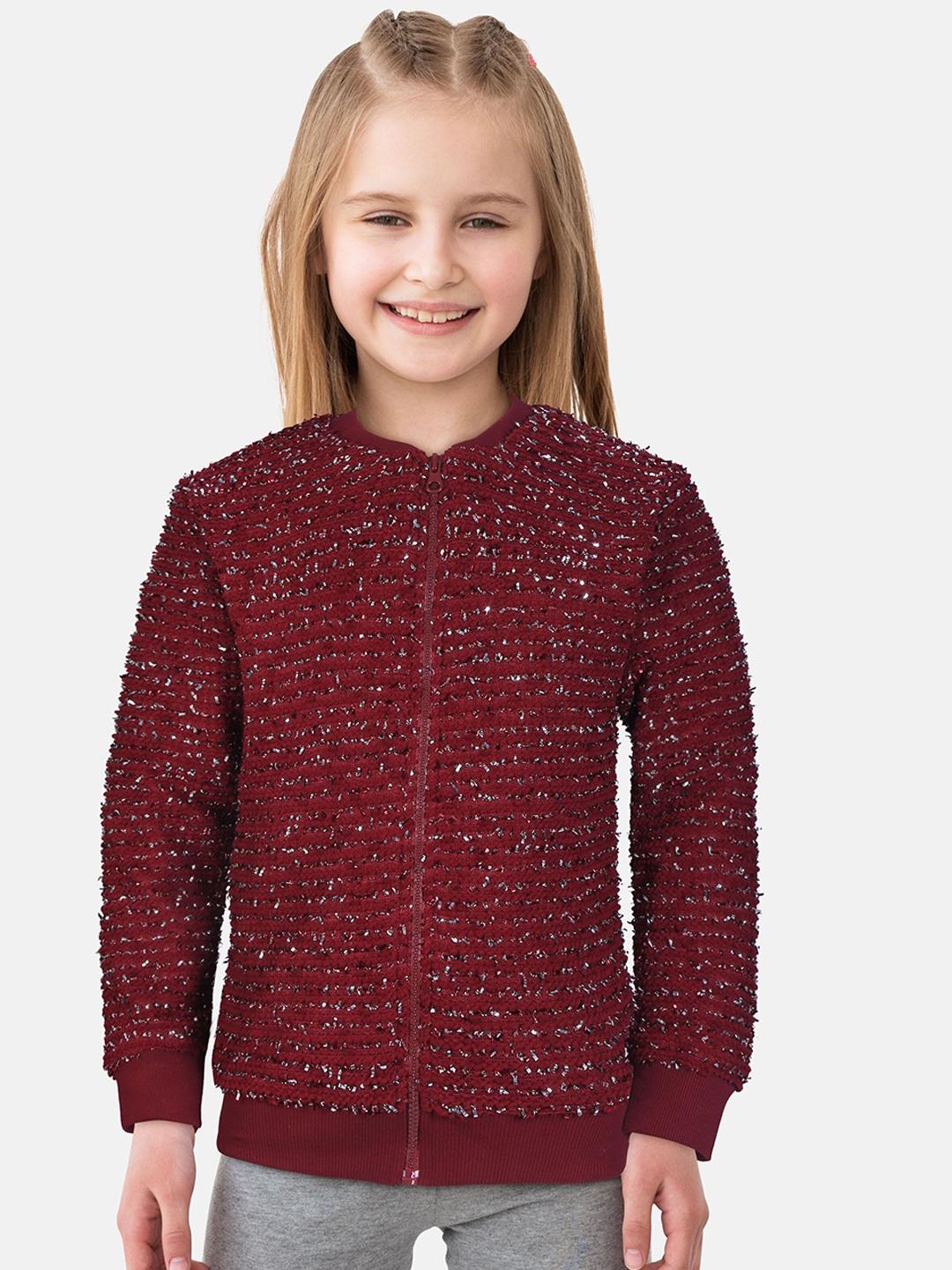 

Gini and Jony Girls Maroon Fleece Tailored Jacket