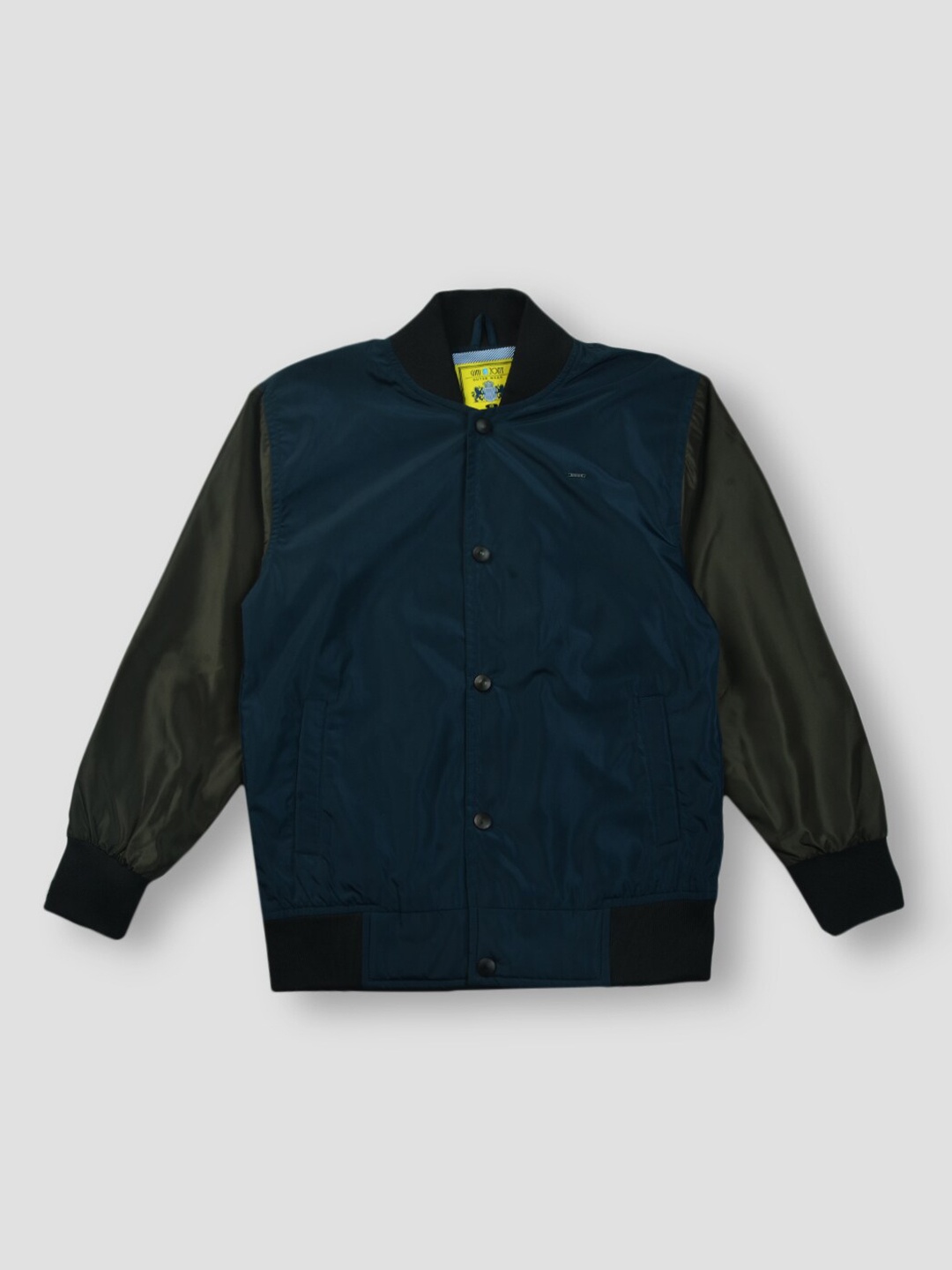 

Gini and Jony Boys Teal & Olive Green Colourblocked Polyester Bomber Jacket