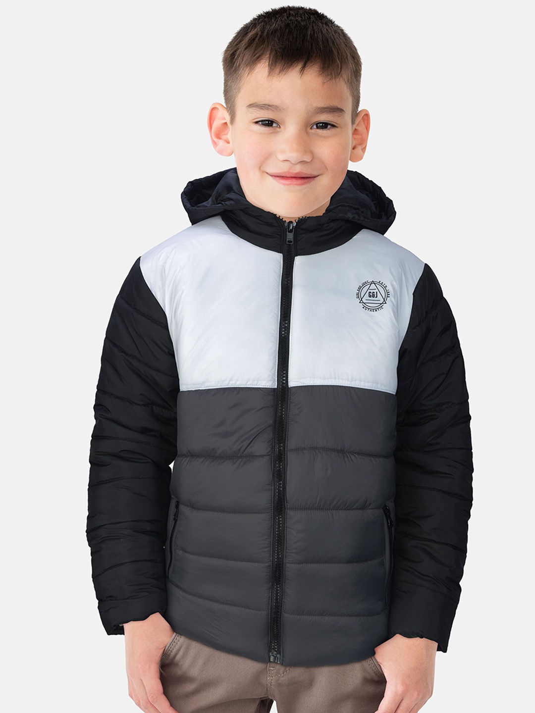 

Gini and Jony Boys Grey Black Colourblocked Puffer Jacket