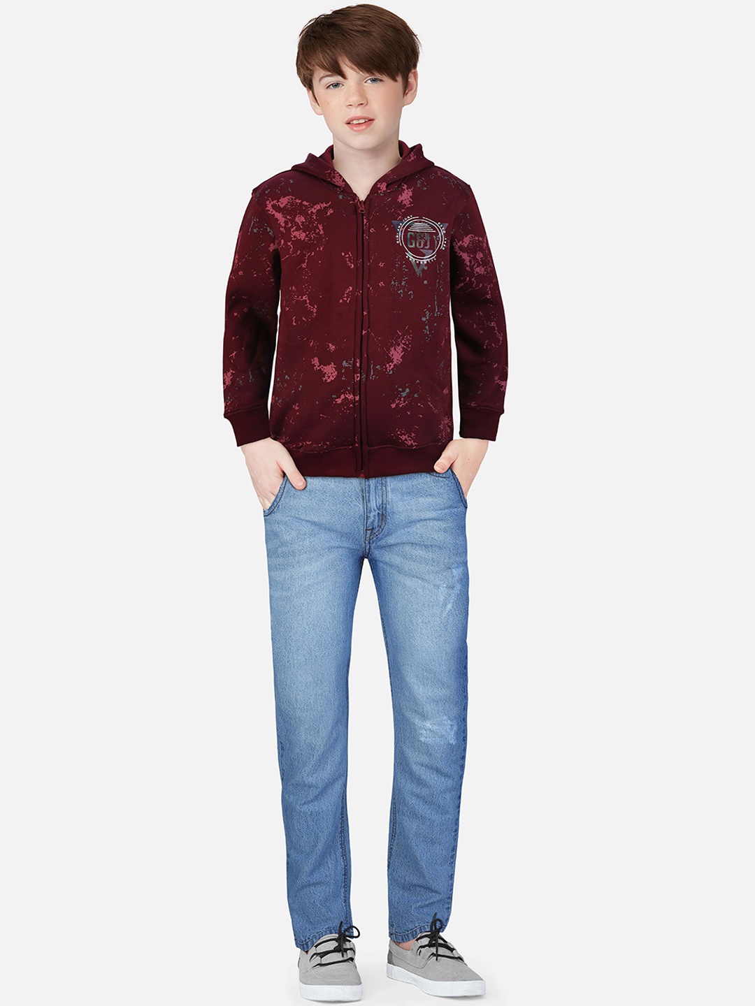 

Gini and Jony Boys Maroon Fleece Bomber Jacket