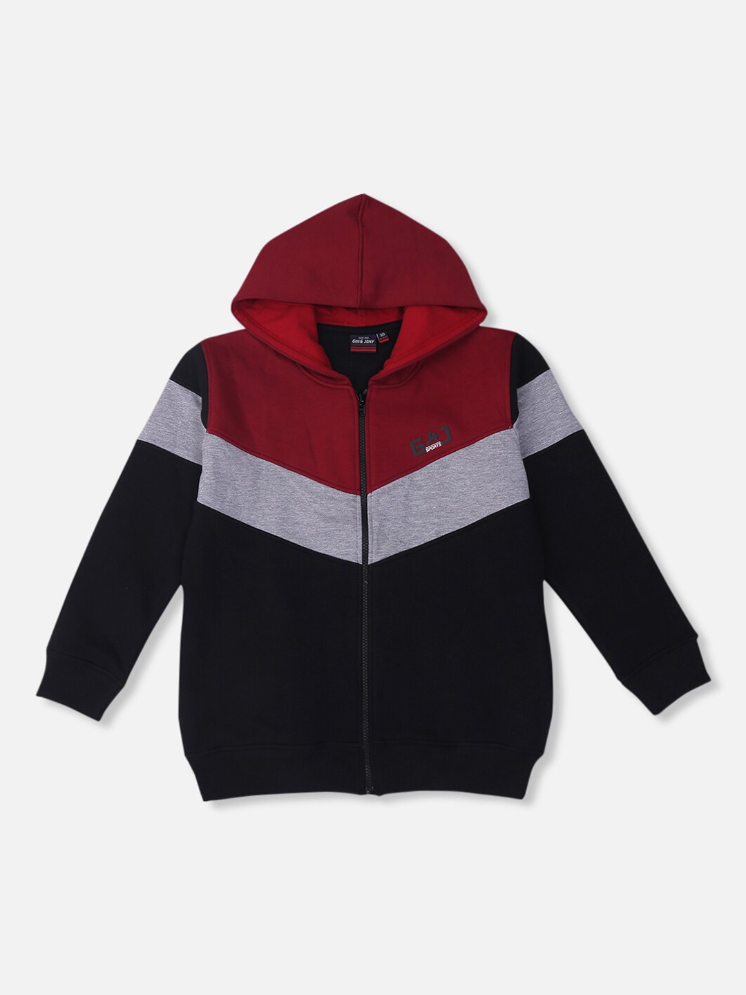 

Gini and Jony Boys Maroon Black Colourblocked Fleece Bomber Jacket