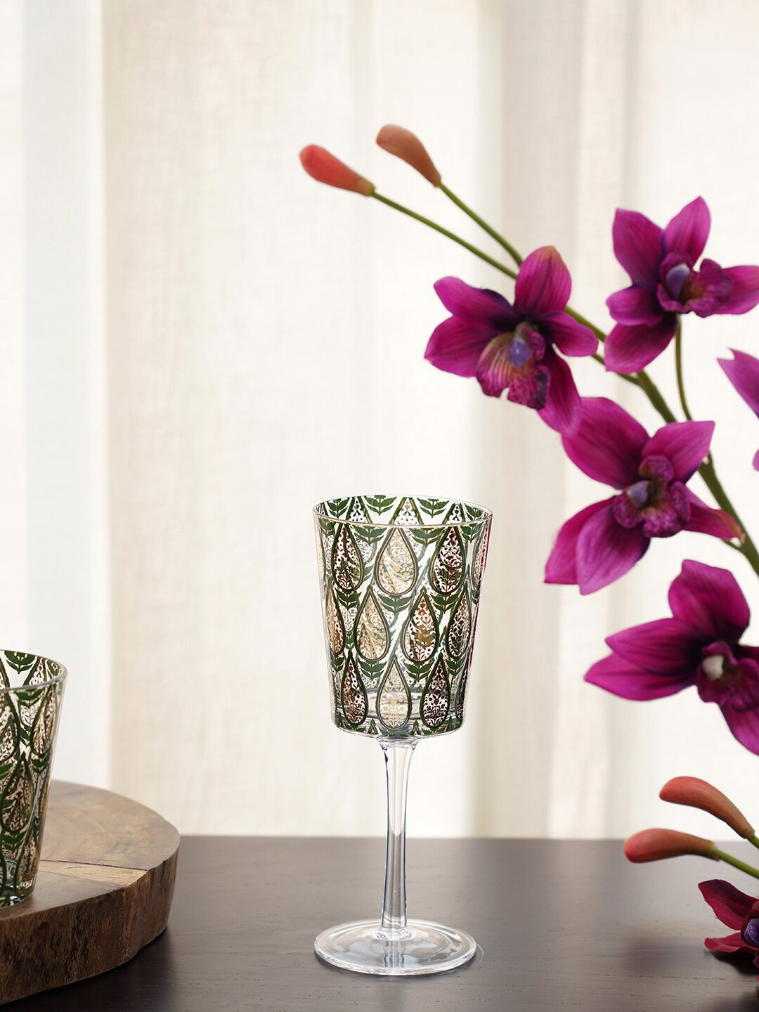 

Pure Home and Living Green Set of 4 Printed Decorative Wine Glasses