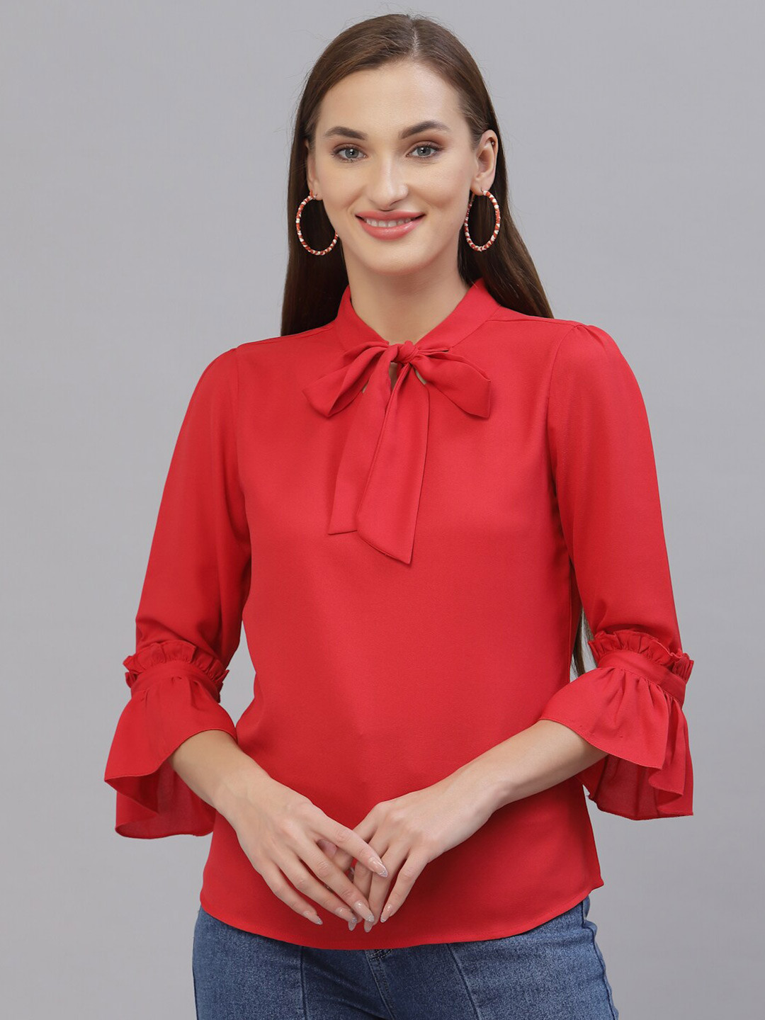 

Style Quotient Women Red Tie-Up Neck Top