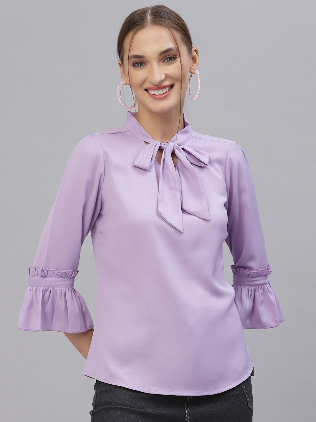 Style Quotient Women Purple Tie-Up Neck Top