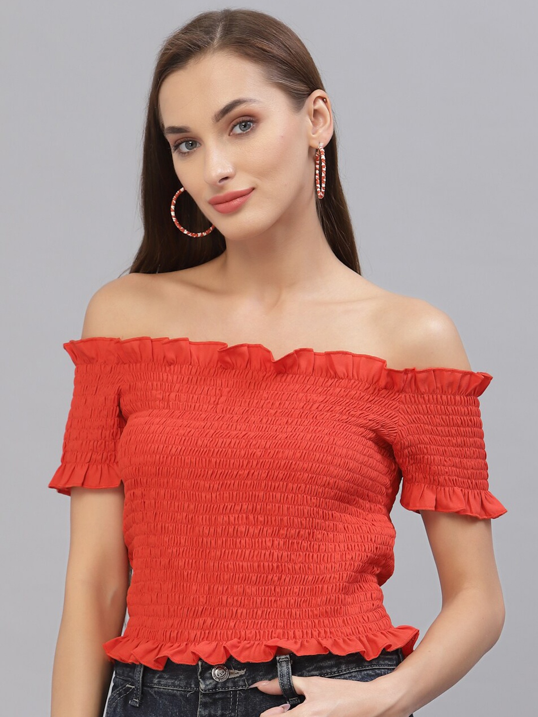 Style Quotient Orange Off-Shoulder Bardot Top