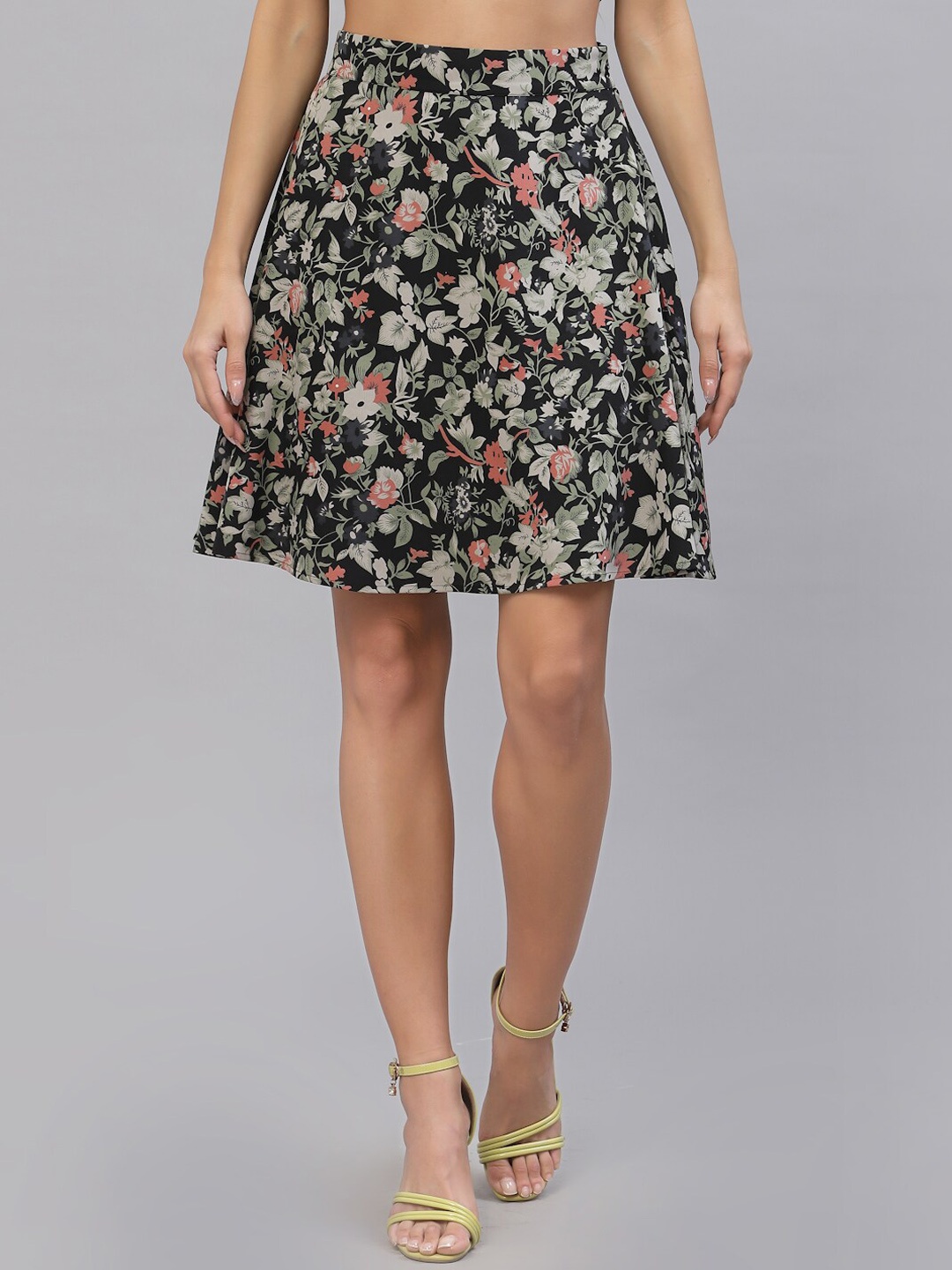 

Style Quotient Women Black& Red Floral Printed A-Line Flared Mini Skirt