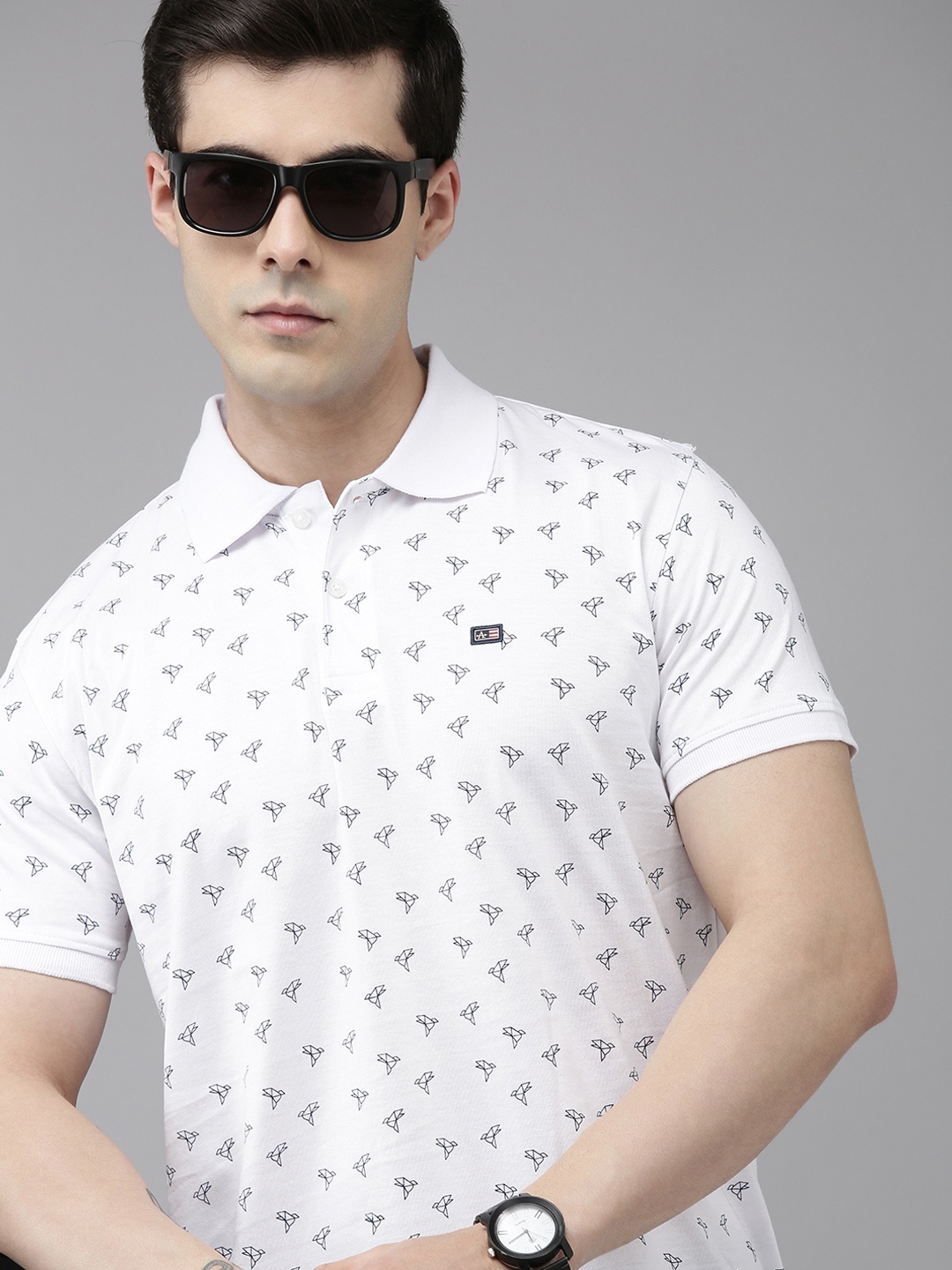 

Arrow Printed Polo Collar Pure Cotton T-shirt, White