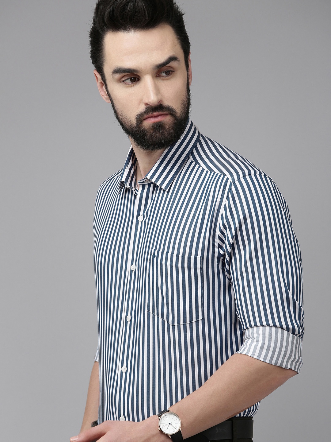 

Arrow Men Blue Manhattan Slim Fit Bengal Stripes Opaque Pure Cotton Formal Shirt