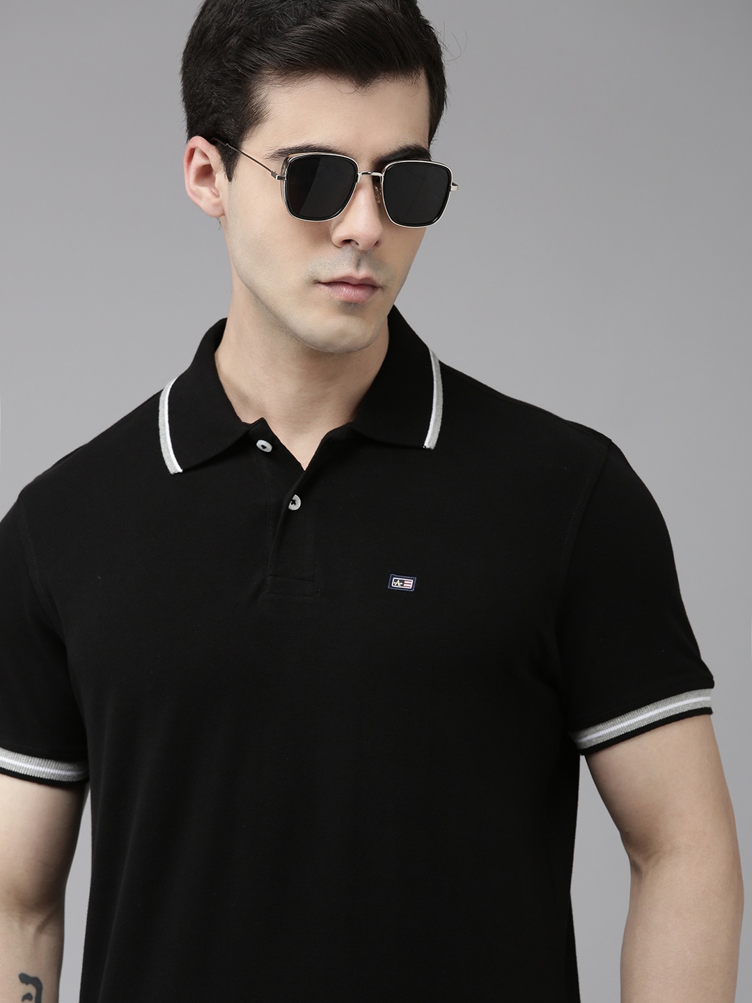 

Arrow Polo Collar Pure Cotton T-shirt, Black