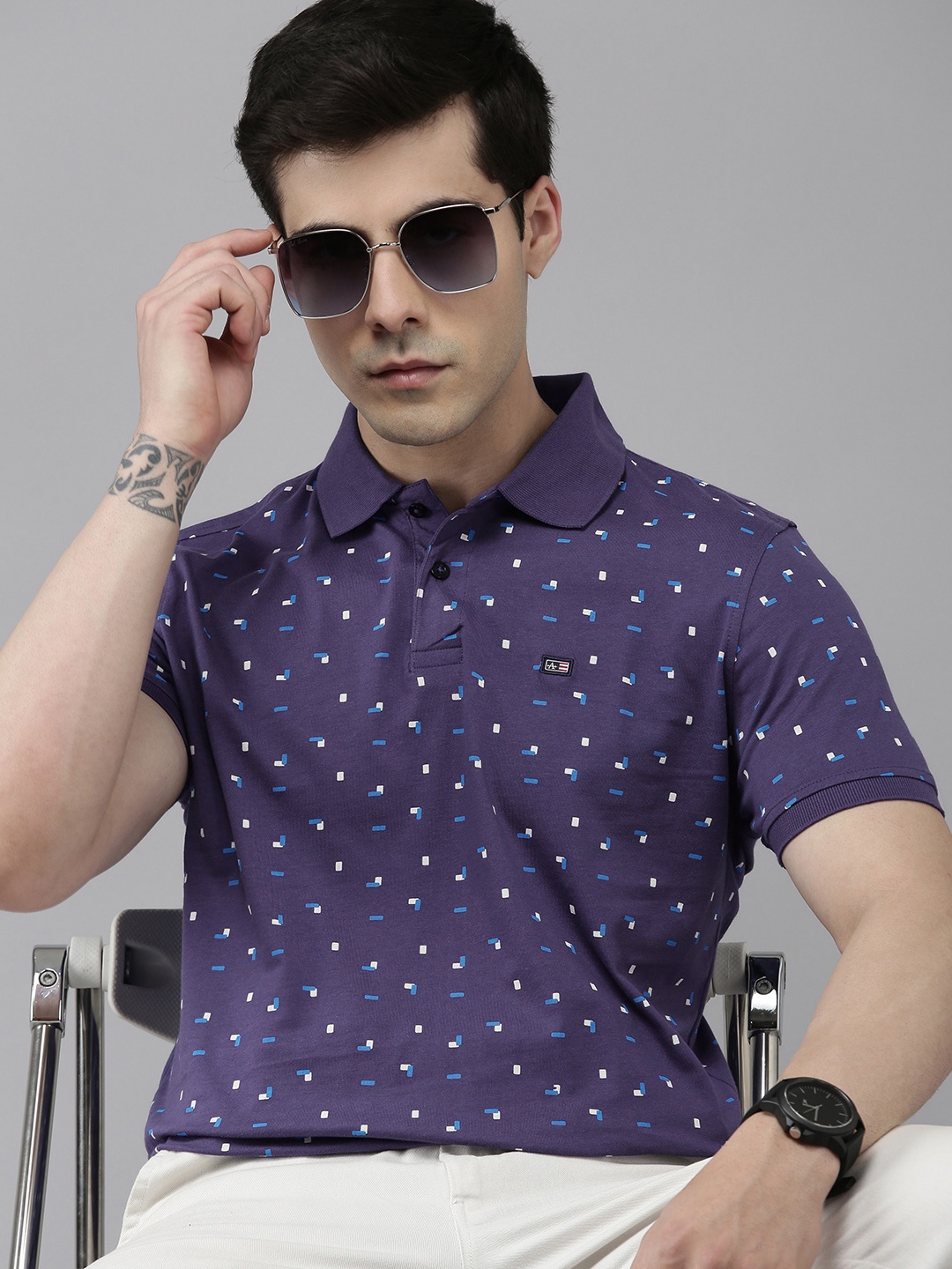 

Arrow Printed Polo Collar Pure Cotton T-shirt, Blue