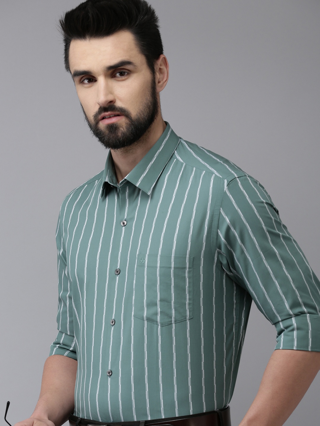 

Arrow Men Green Original Slim Fit Striped Pure Cotton Casual Shirt