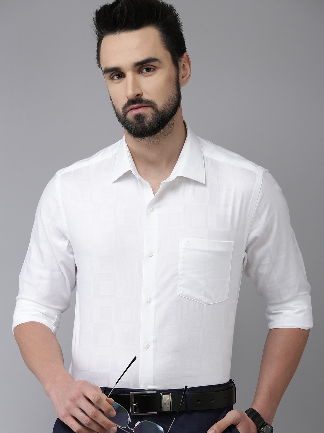 

Arrow Men White Manhattan Slim Fit Checked Pure Cotton Formal Shirt