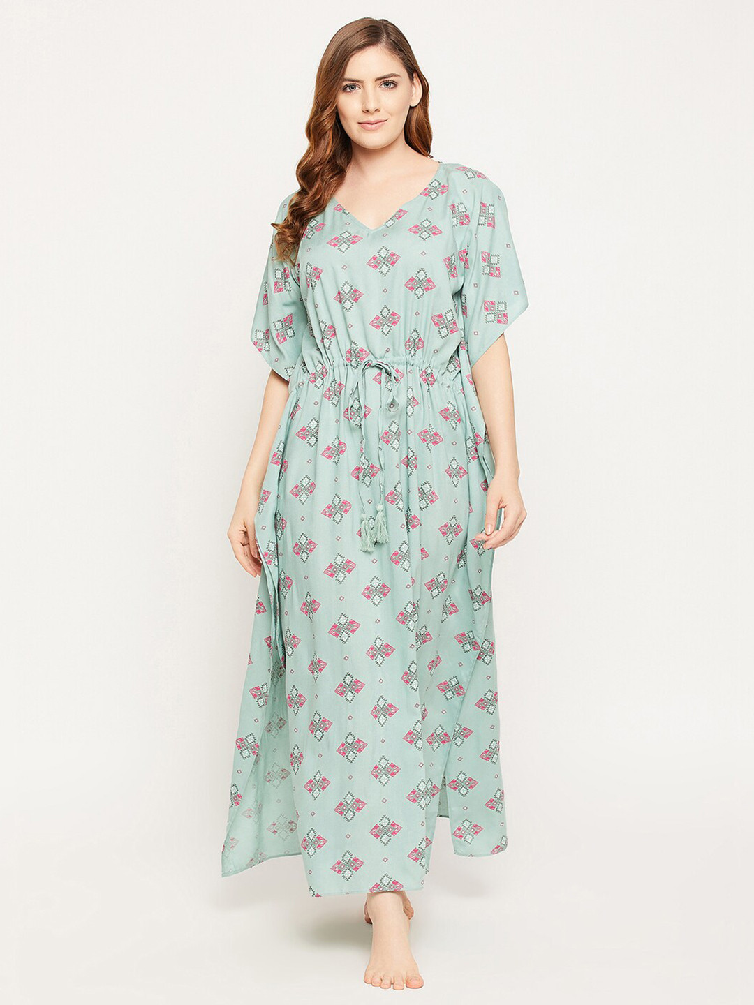 

Clovia Women Green Printed Maxi Nightdress