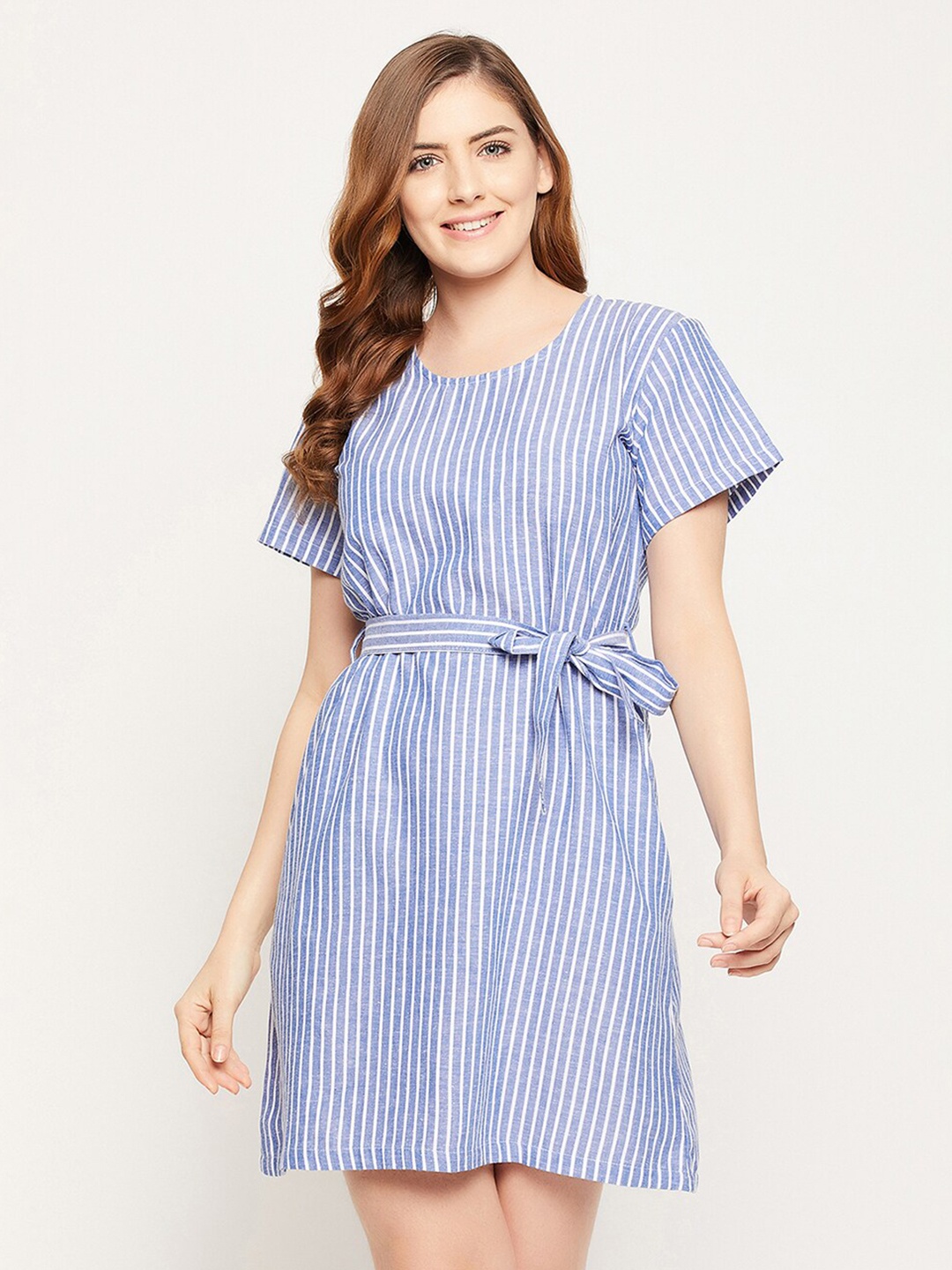 

Clovia Sassy Stripes Cotton Short Night Dress, Navy blue