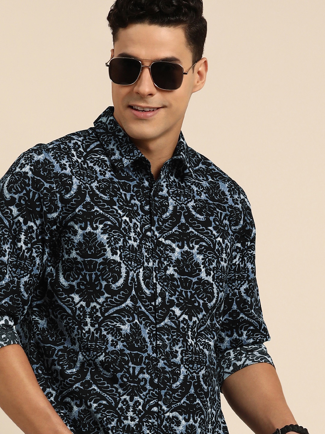 

Being Human Men Slim Fit Ethnic Printed Pure Cotton Casual Shirt, Black